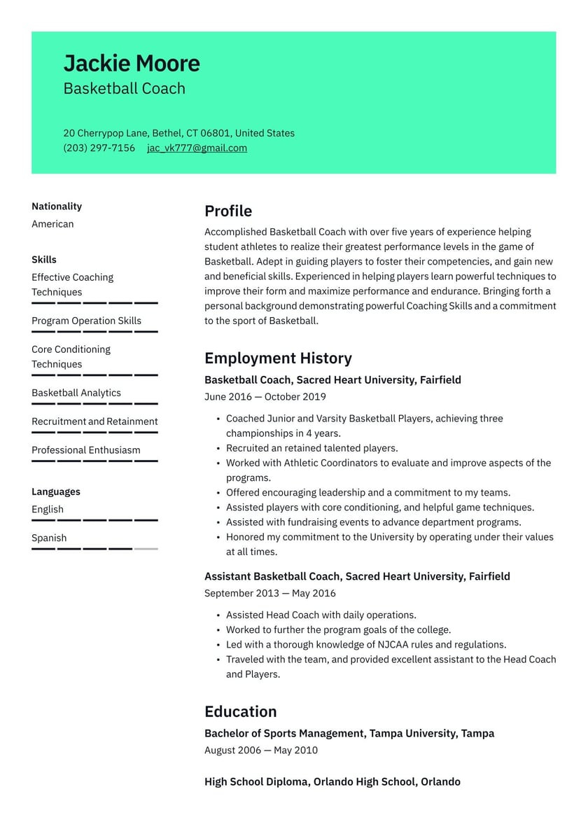 Sample Resume for High School Coaching Position Basketball Coach Resume Examples & Writing Tips 2022 (free Guide)