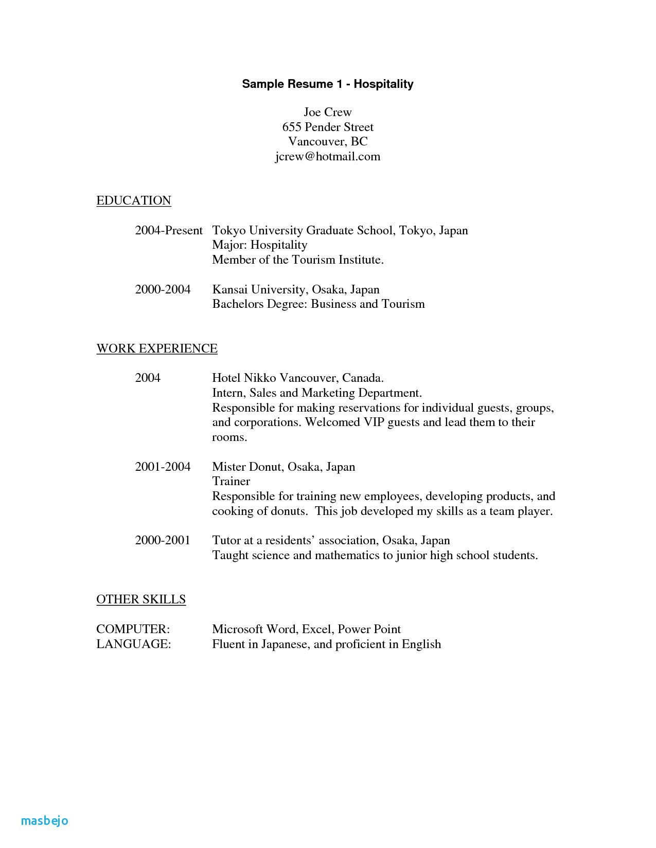 Sample Resume for Hospitality and tourism Management Pin On Resume Templates