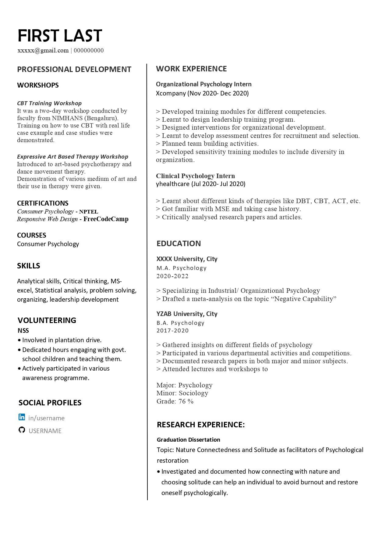 Sample Resume for Pychology Entry Level Please Review My Resume. I Am A Psychology Graduate, Pursuing …