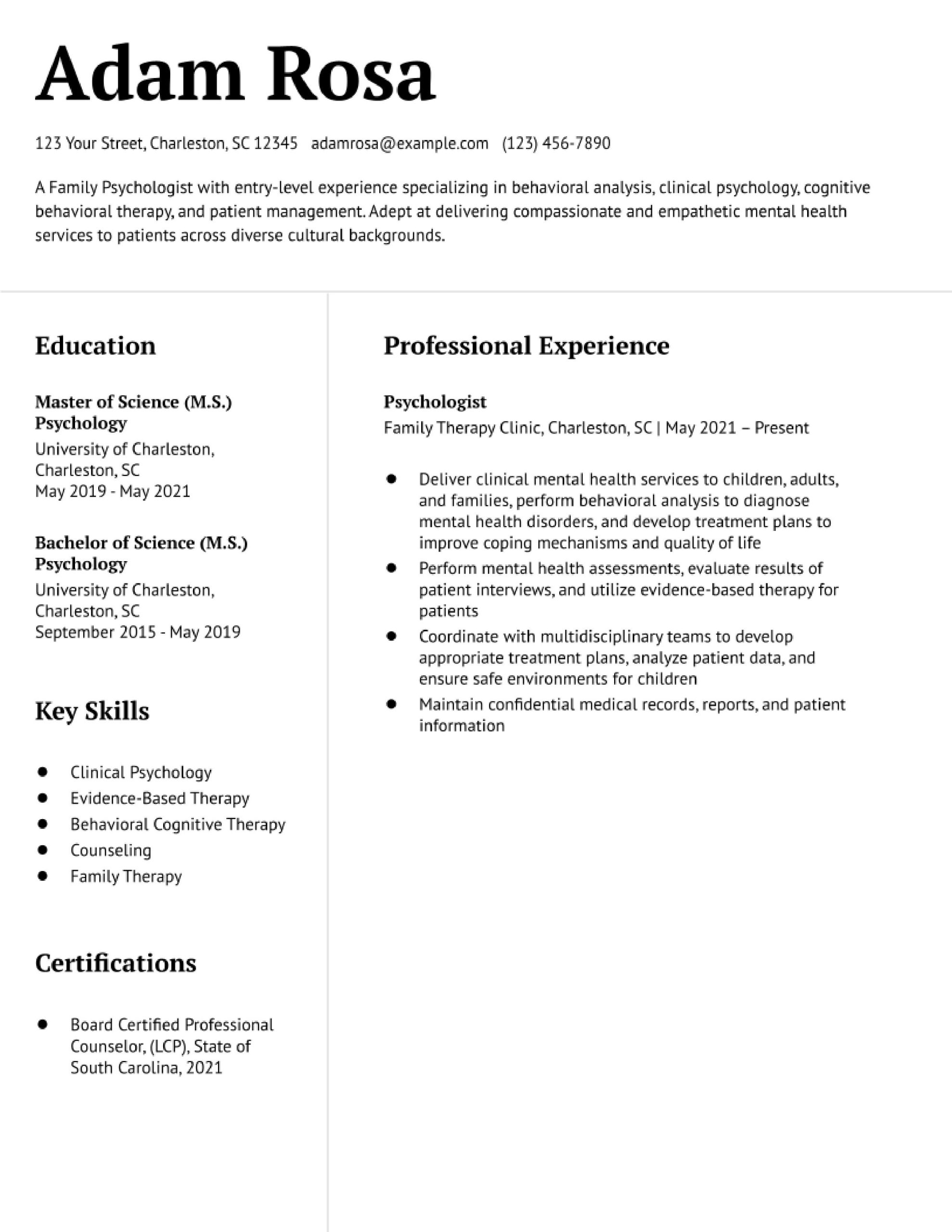 Sample Resume for Pychology Entry Level Psychology Resume Examples In 2022 – Resumebuilder.com