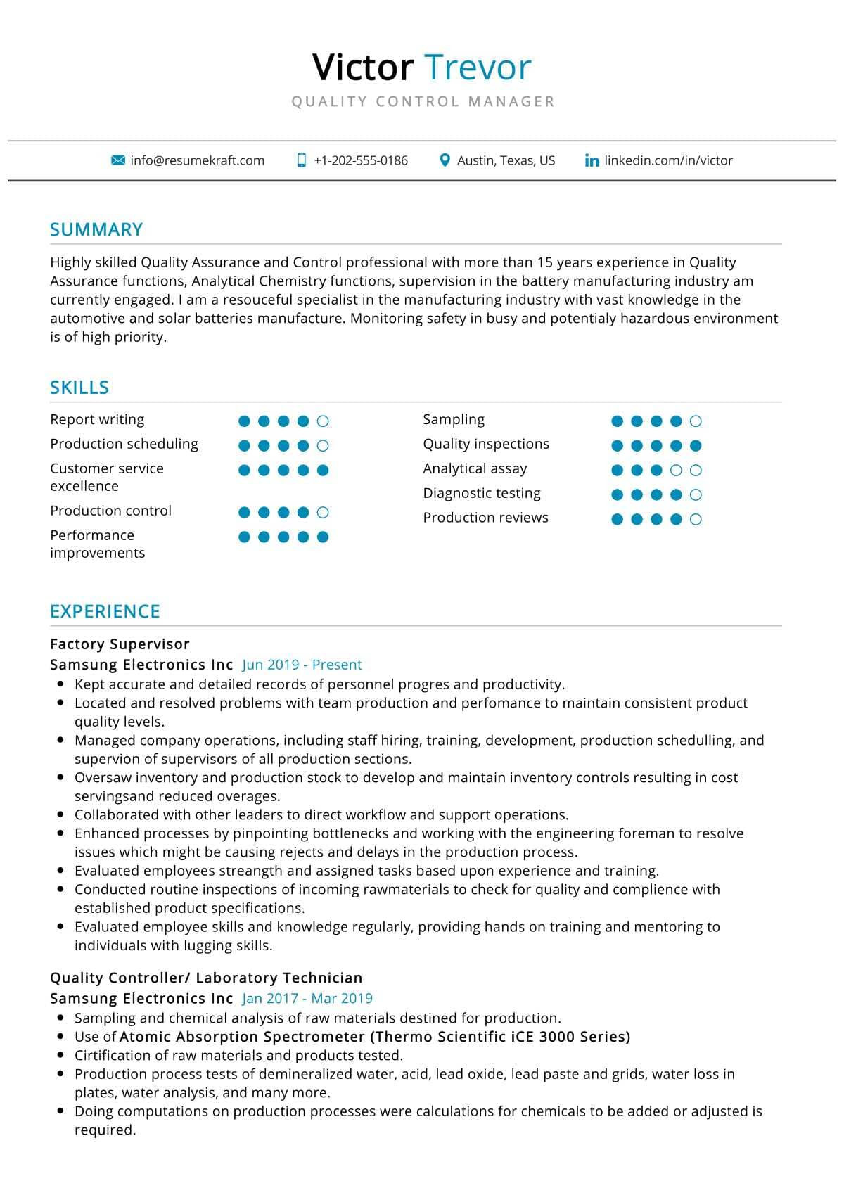 Sample Resume for Qa Manager In Pharma Company Quality Control Manager Resume Example 2022 Writing Tips …