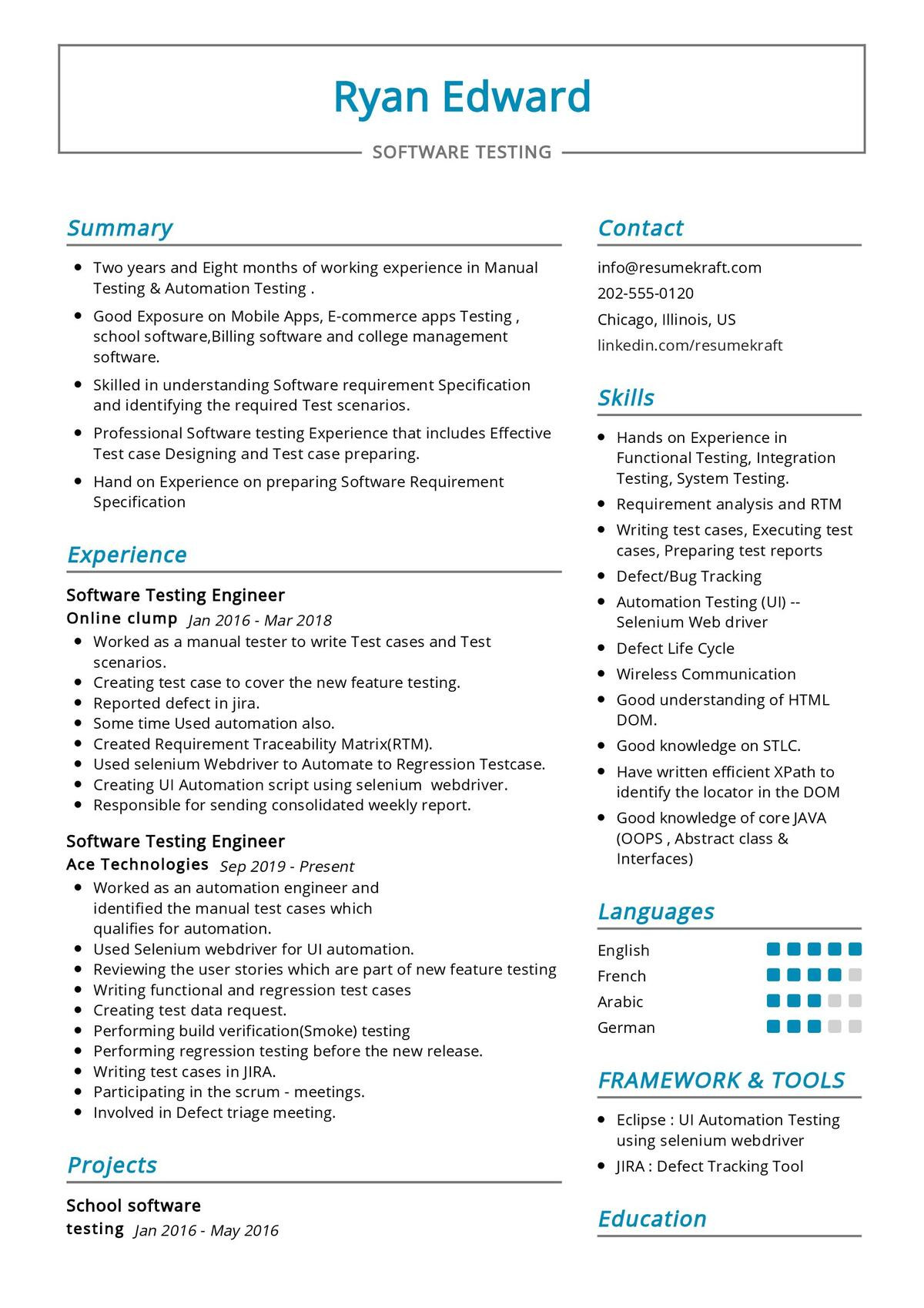 Sample Resume for Qa Web Tester software Testing Resume Sample 2021 Writing Guide & Tips …