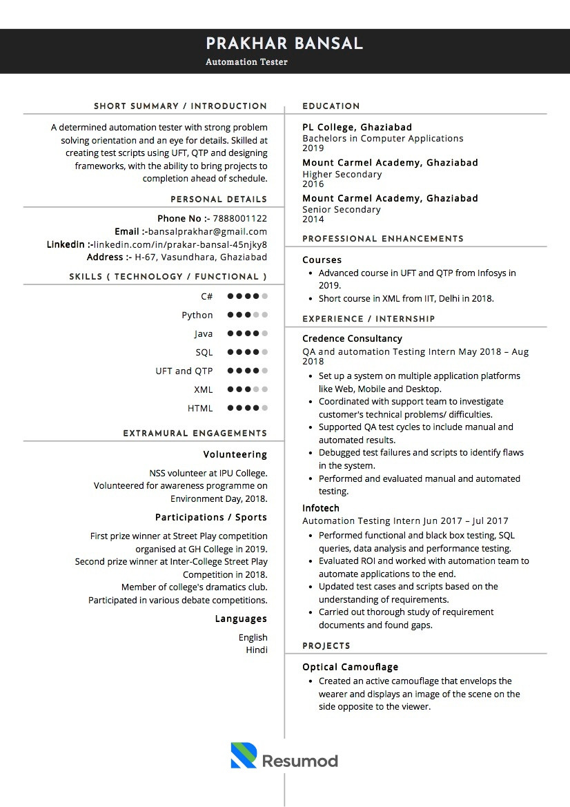 Sample Resume for Qtp Automation Tester Sample Resume Of Automation Tester with Template & Writing Guide …