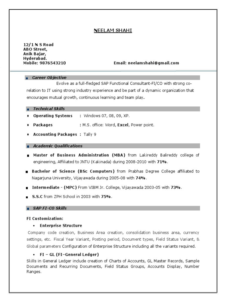 Sample Resume for Sap Fico Consultant Fresher Sap Fico Resume 3 Years Experience Pdf Accounts Payable …