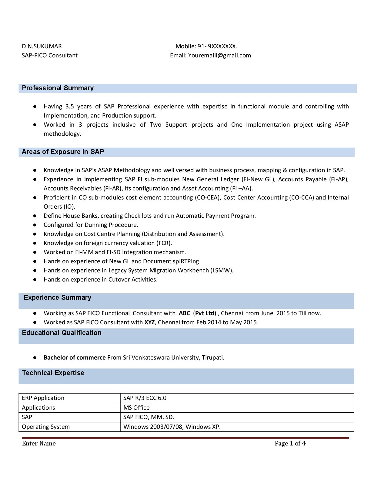 Sample Resume for Sap Fico Consultant Fresher Sap Fico Resume with 3 Years Experience – Instant Download …