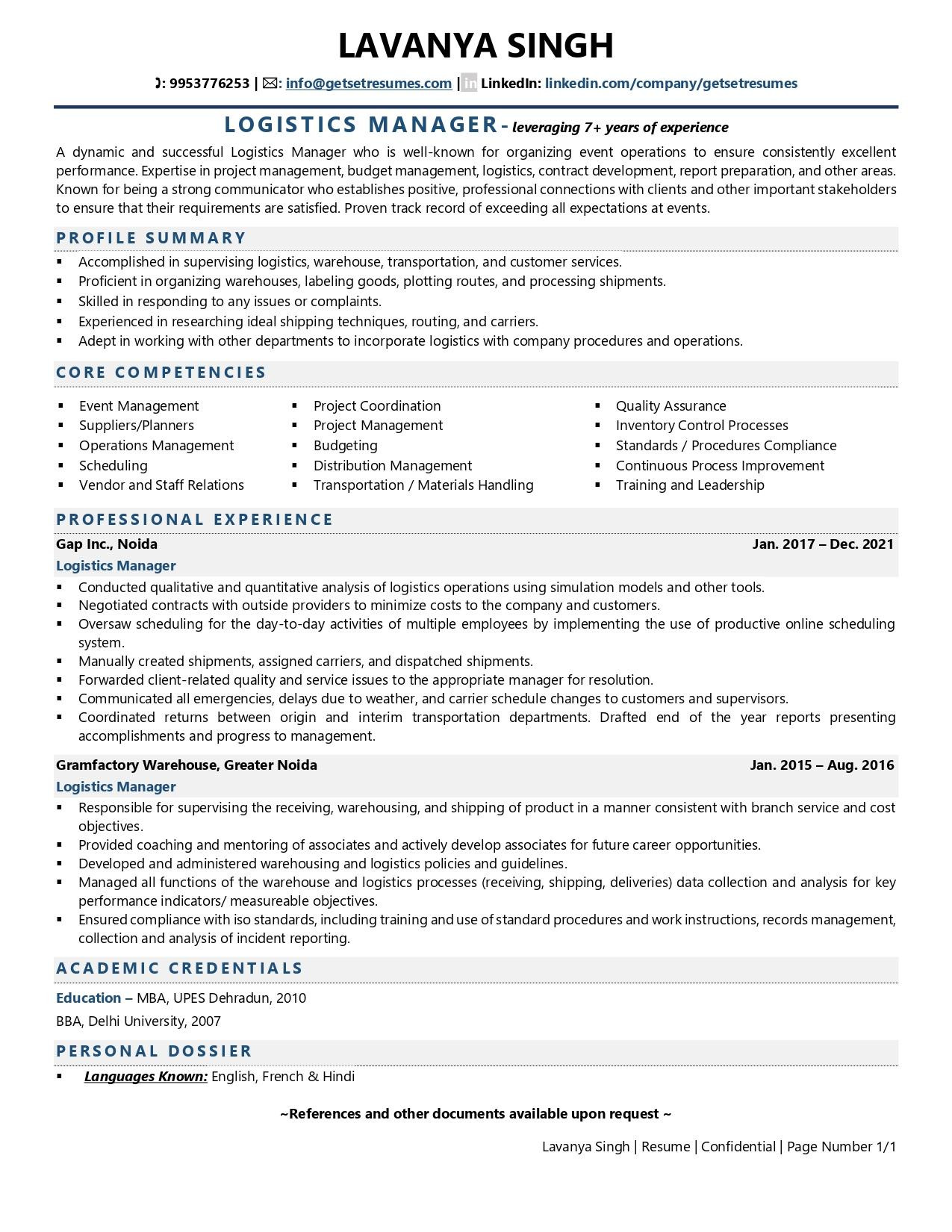 Sample Resume for Shipping and Receiving Manager Logistics Manager Resume Examples & Template (with Job Winning Tips)