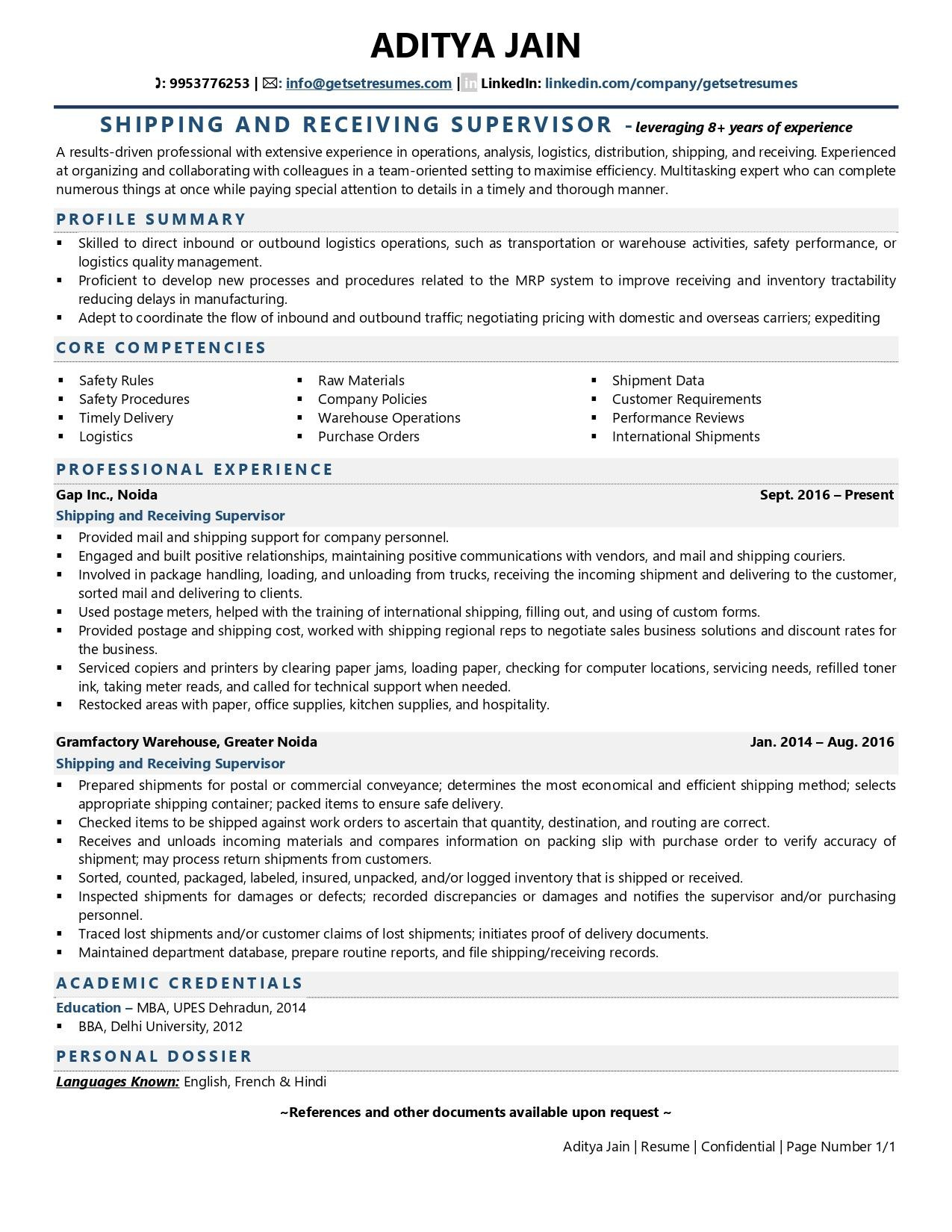 Sample Resume for Shipping and Receiving Manager Shipping and Receiving Supervisor Resume Examples & Template (with …