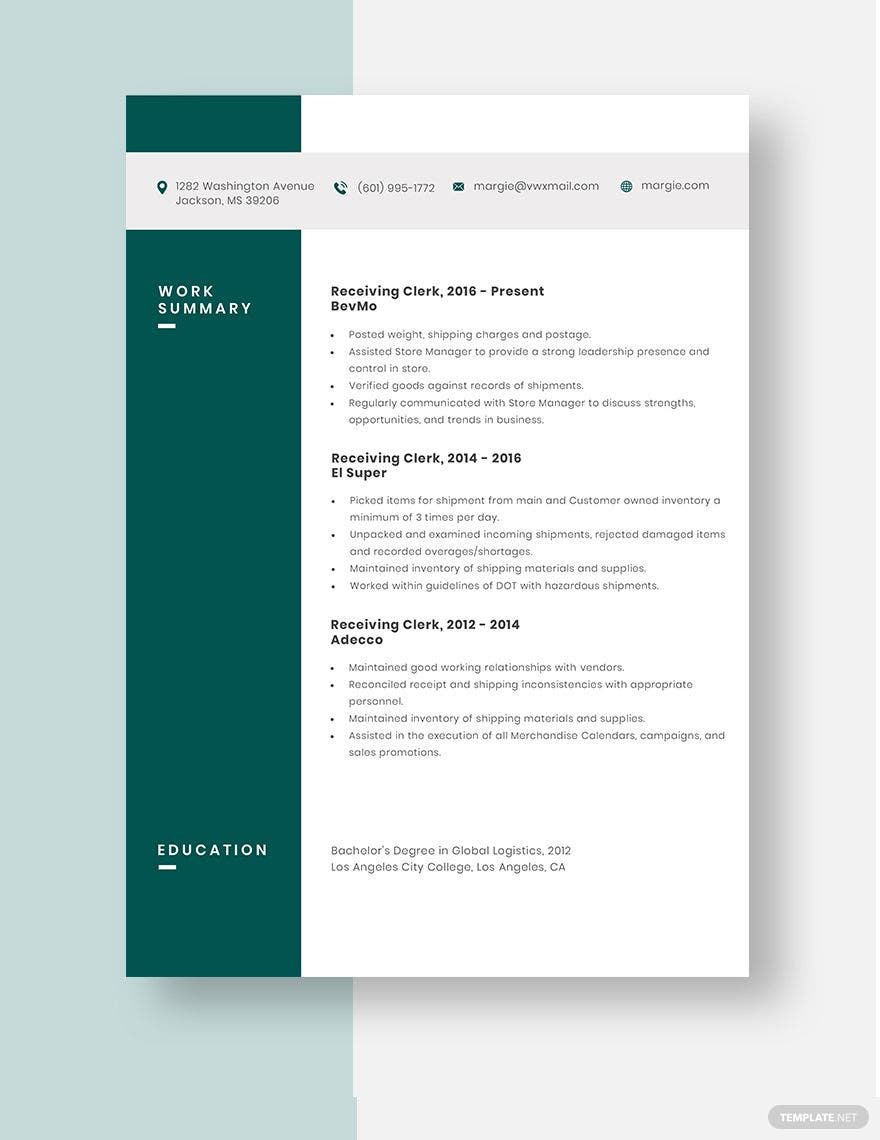 Sample Resume for Shipping Receiving Clerk Free Free Receiving Clerk Resume Template – Word, Apple Pages … Sample Resume for Shipping Receiving Clerk Free Free Receiving Clerk Resume Template – Word, Apple Pages …