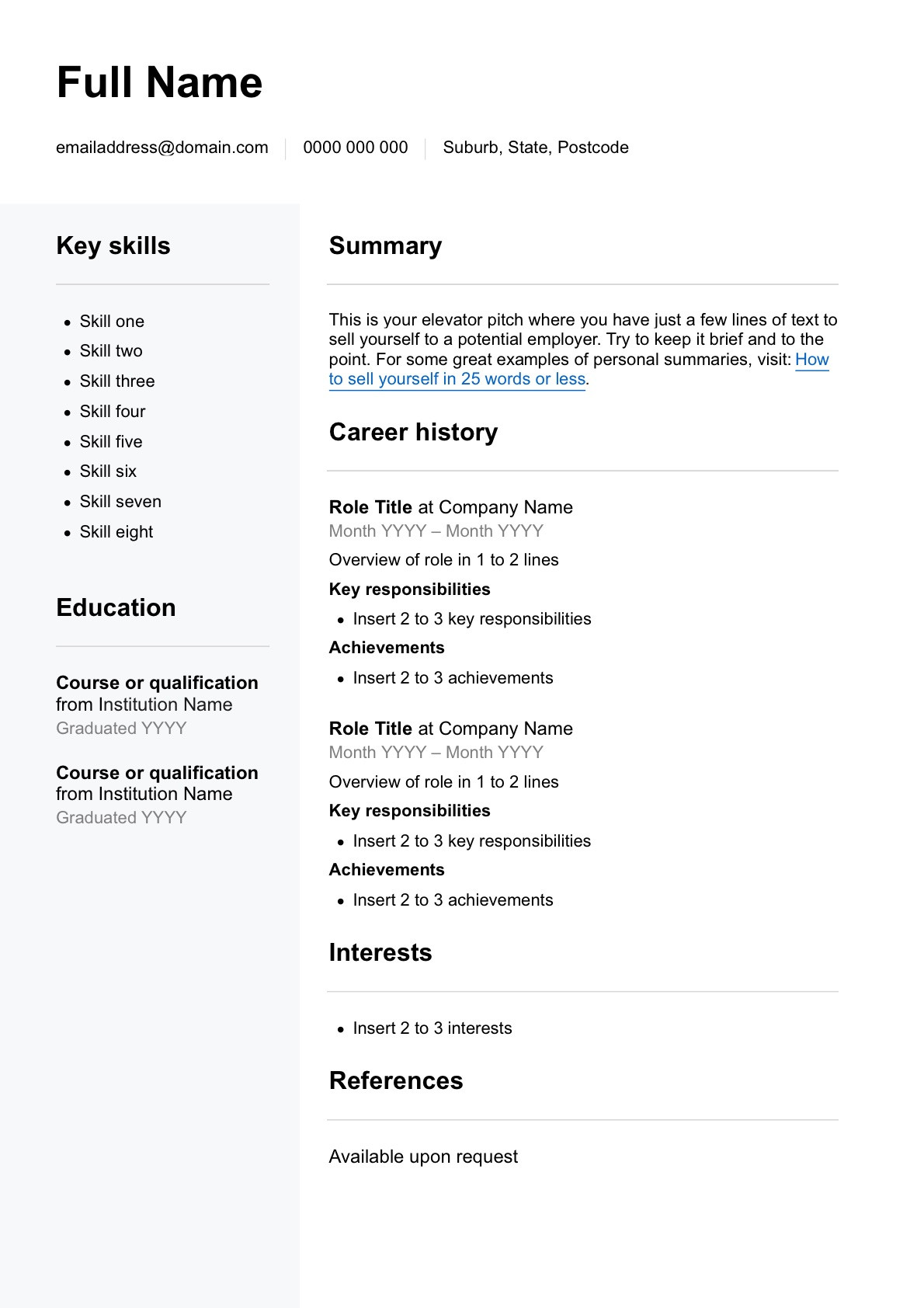 Sample Resume for Short Term Jobs Free ResumÃ© Template – Seek Career Advice