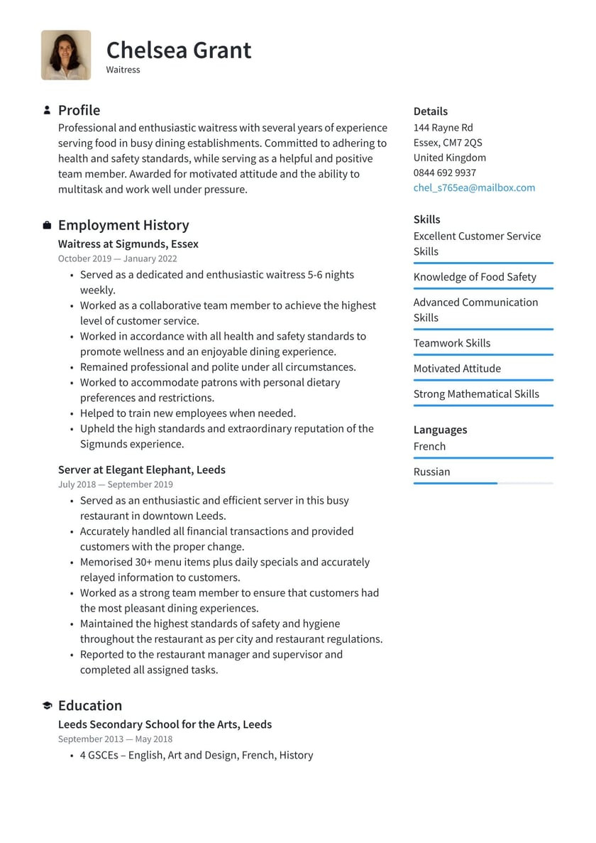 Sample Resume for Waitress with Experience Waitress Cv Examples & Writing Tips 2022 (free Guide) Â· Resume.io
