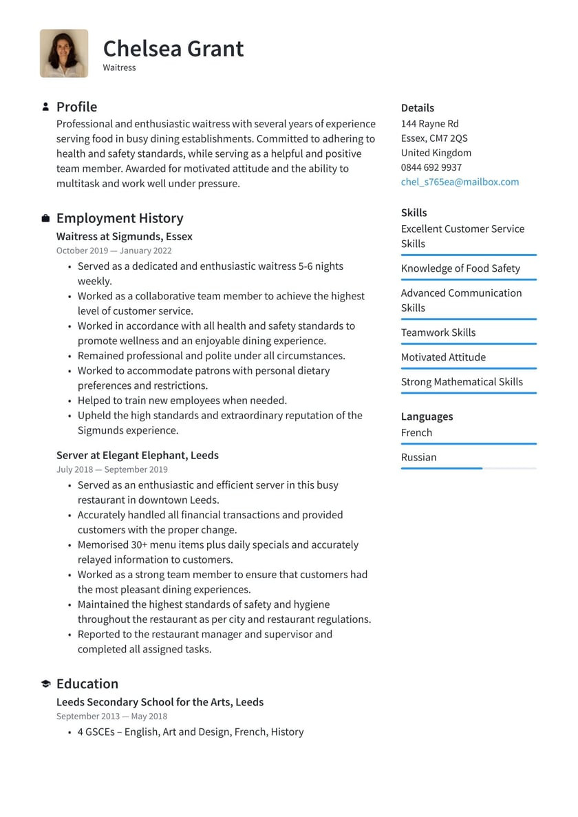 Sample Resume for Waitress without Experience Waitress Cv Examples & Writing Tips 2022 (free Guide) Â· Resume.io