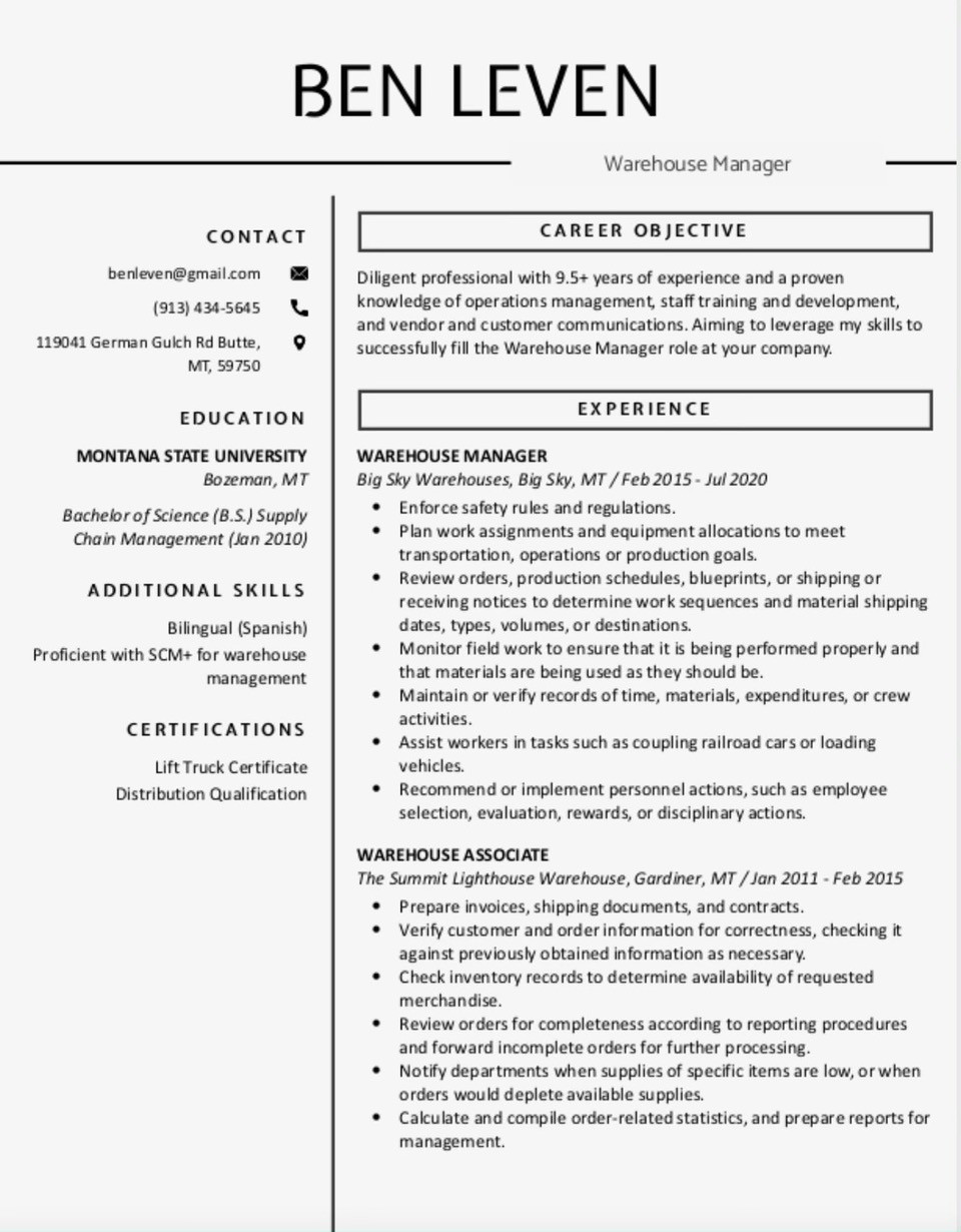 Sample Resume for Warehouse Operations Manager Warehouse Manager Job Description, Resume, and Duties
