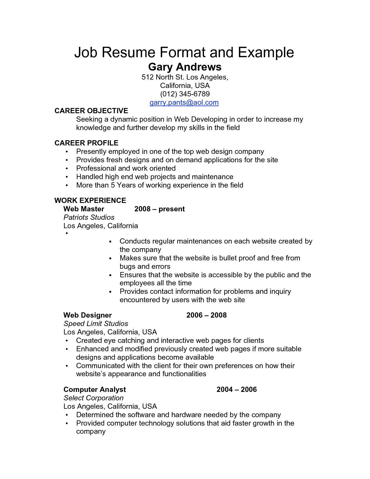 Sample Resume In Applying A Job In California Resume format Examples for Job – Resume format Job Resume format …