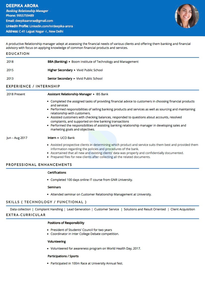 Sample Resume In Banking and Finance Sample Resume Of Banking Relationship Manager with Template …