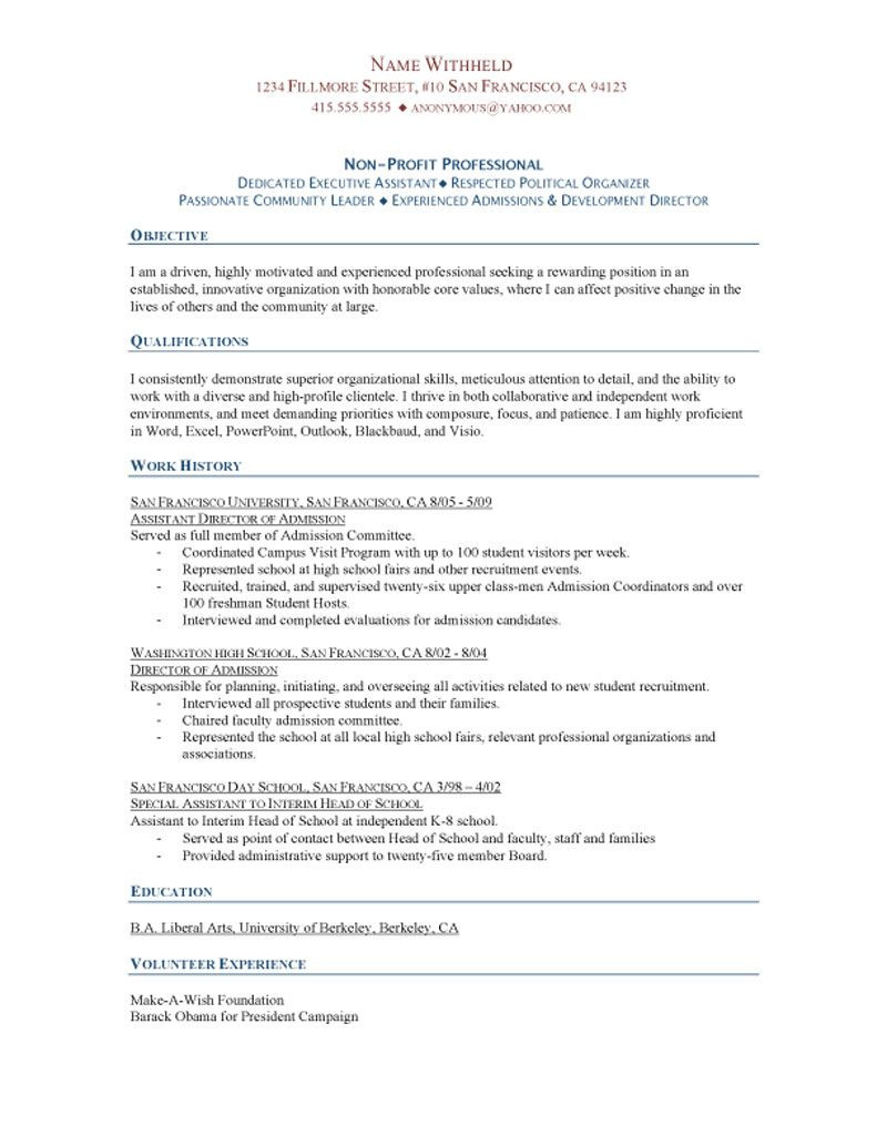 Sample Resume Objectives for Job Fair Non Profit Professional Resume