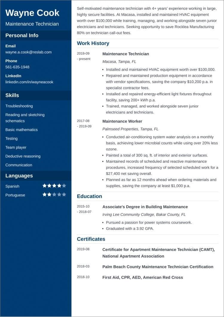 Sample Resume Objectives for Maintenance Position Maintenance Resumeâexamples, Skills, and 25lancarrezekiq Writing Tips
