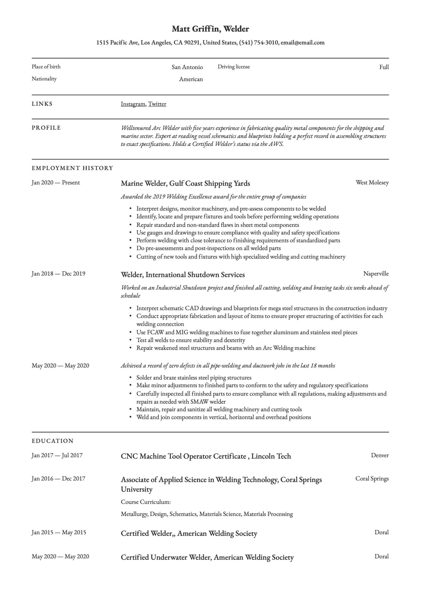 Sample Resume Of Machinist and Welder 18 Free Welder Resume Examples & Guide Pdf 2020