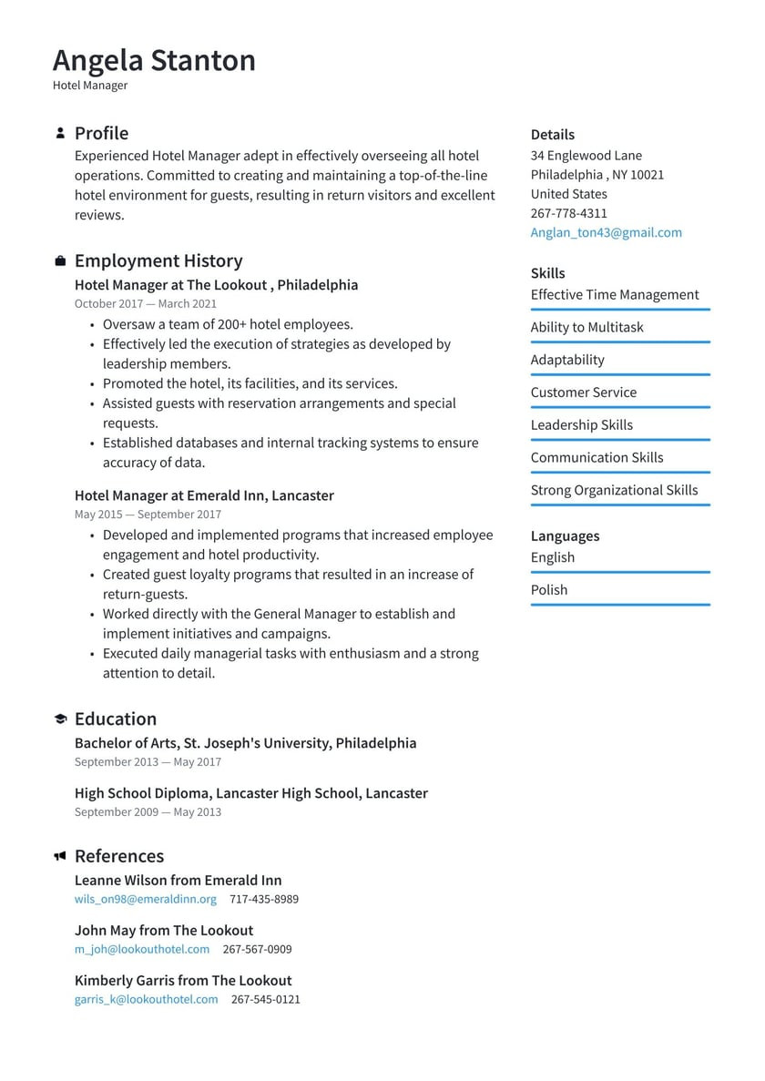 Sample Resume Skills for Hotel and Restaurant Management Hotel Management Resume Examples & Writing Tips 2022 (free Guide)