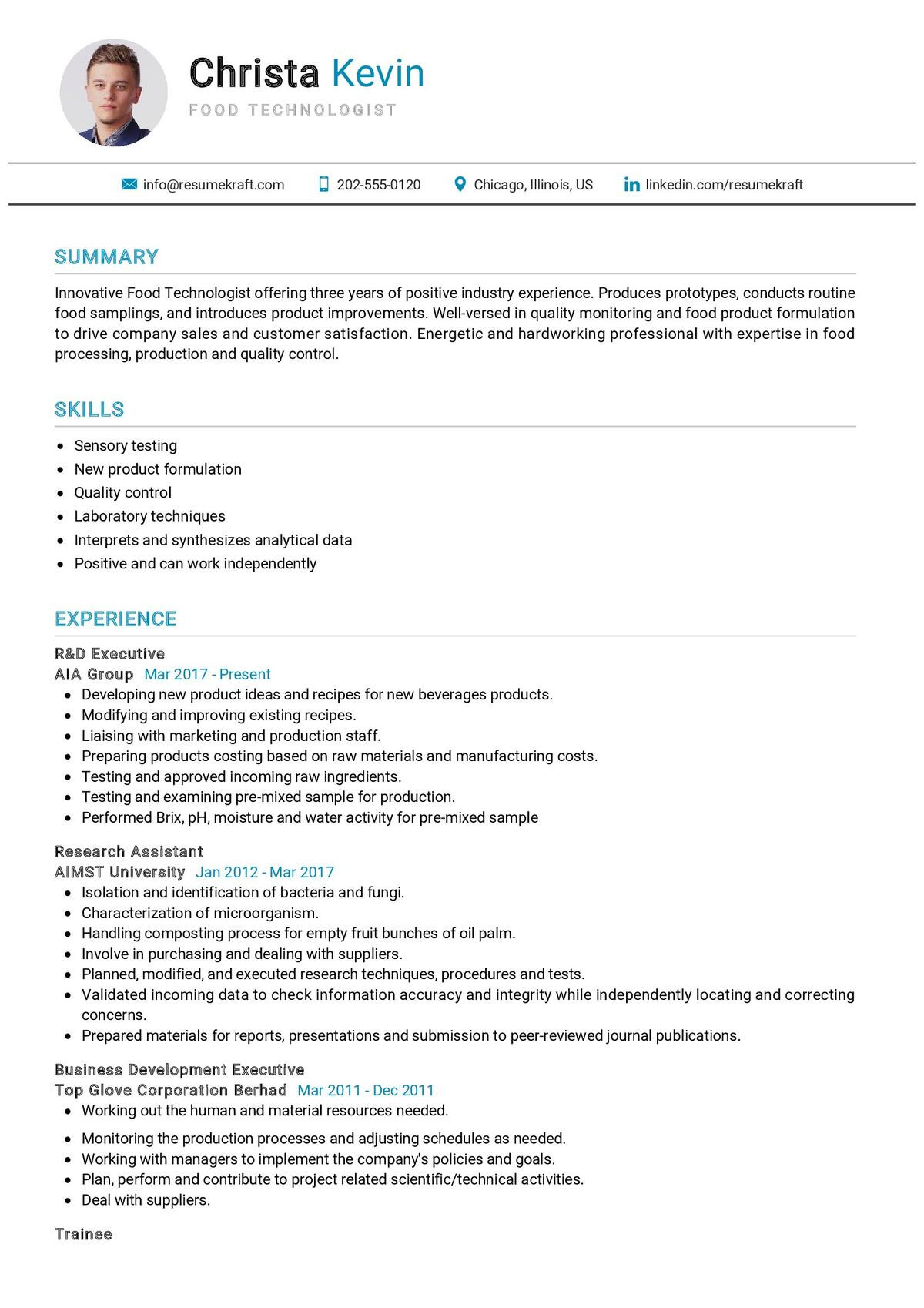 Sample Resume with No Experience From Food Job Food Technologist Resume Sample 2021 Writing Guide – Resumekraft