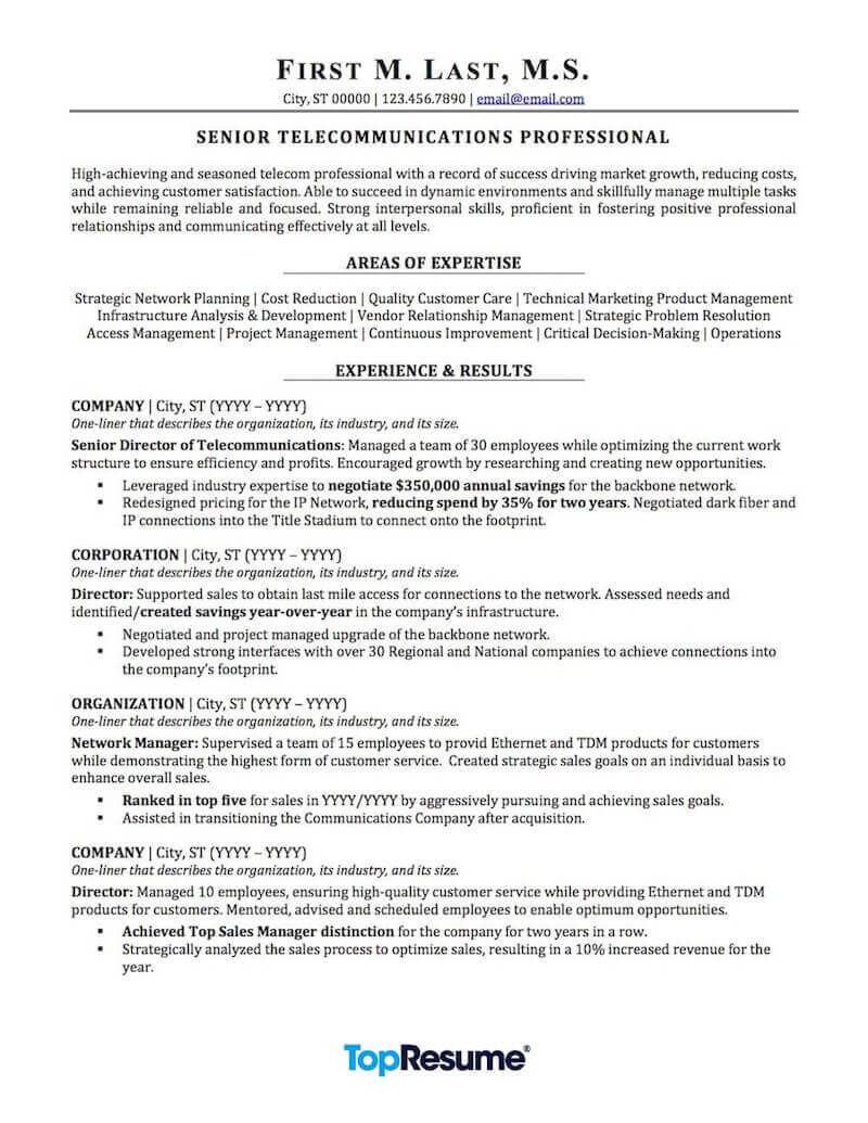 Sample Resume with Objective and Summary Telecommunications Resume Sample Professional Resume Examples …