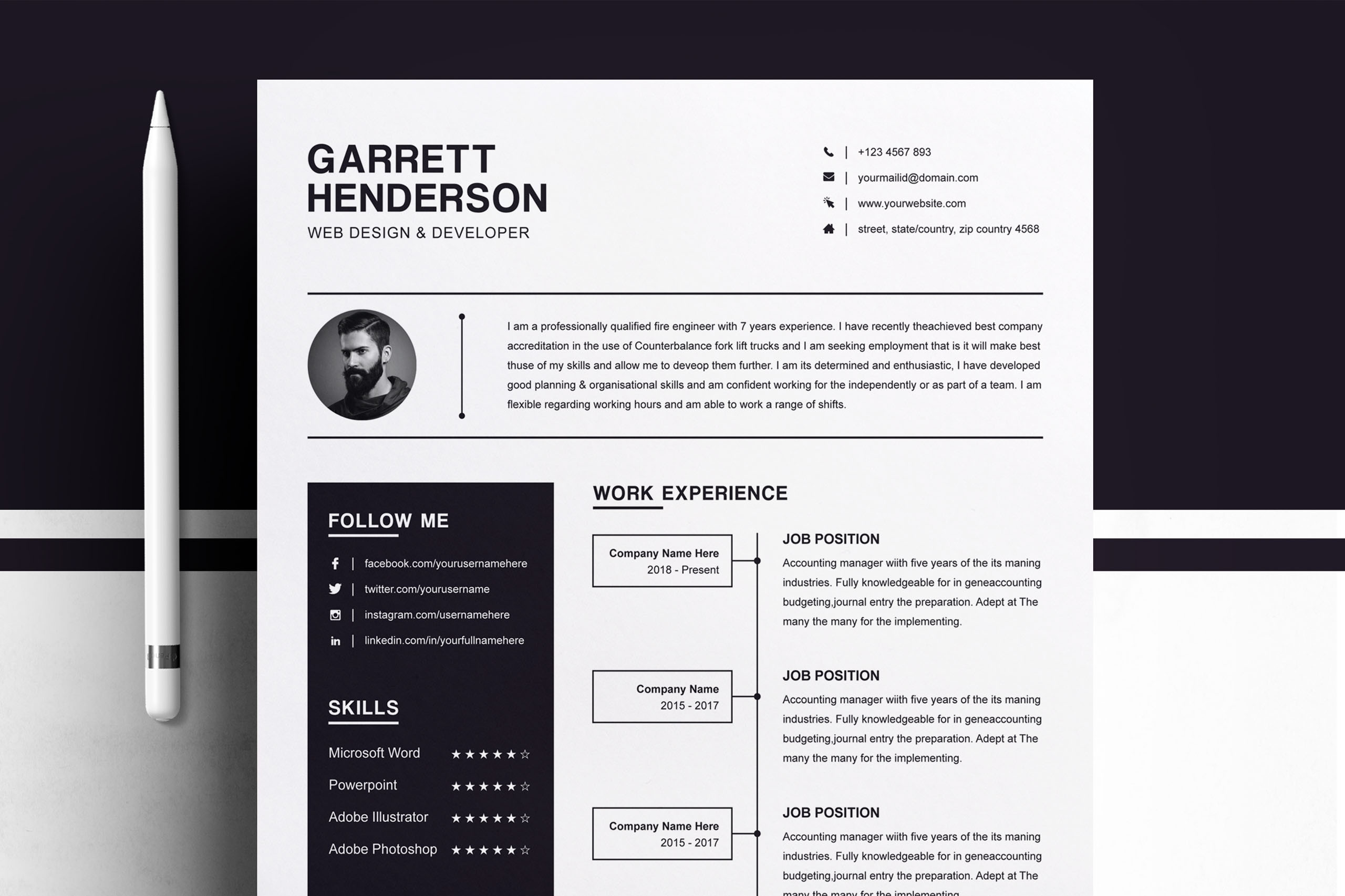Samples Of Professional Resumes and Cover Letters One Page Resume Template   Cover Letter