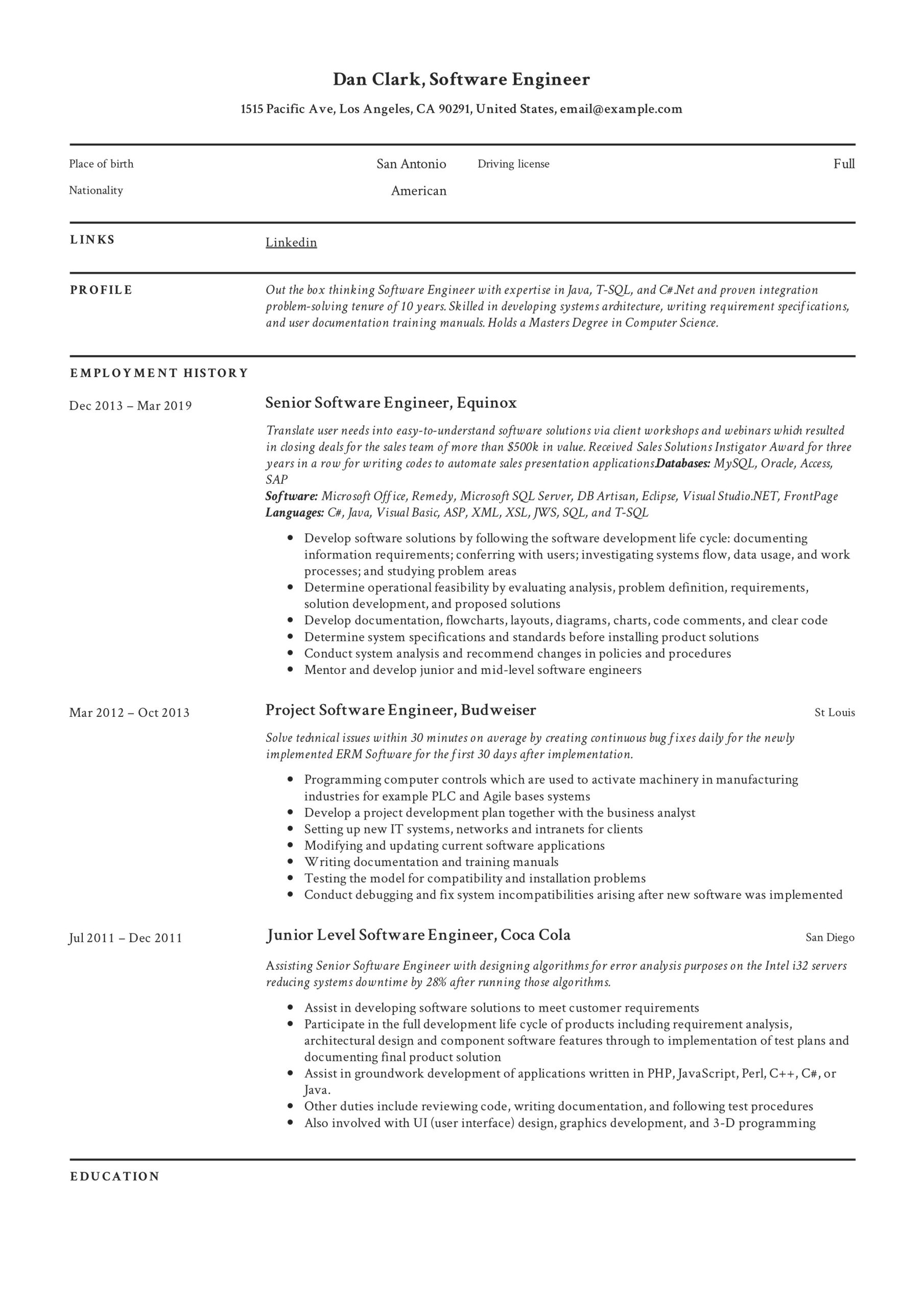 Senior Embedded software Engineer Sample Resume software Engineer Resume Writing Guide   12 Samples Pdf 2020