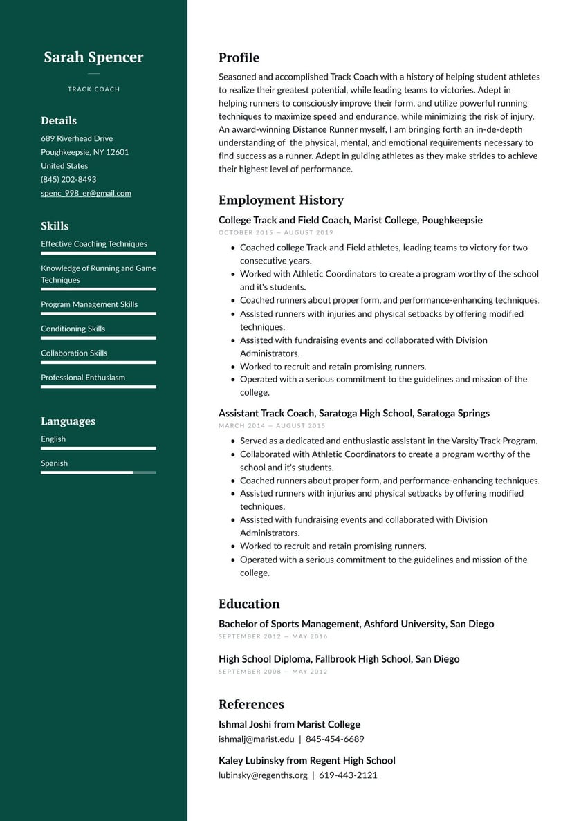 Track and Field Resume athlete Sample Track Coach Resume Example & Writing Guide Â· Resume.io