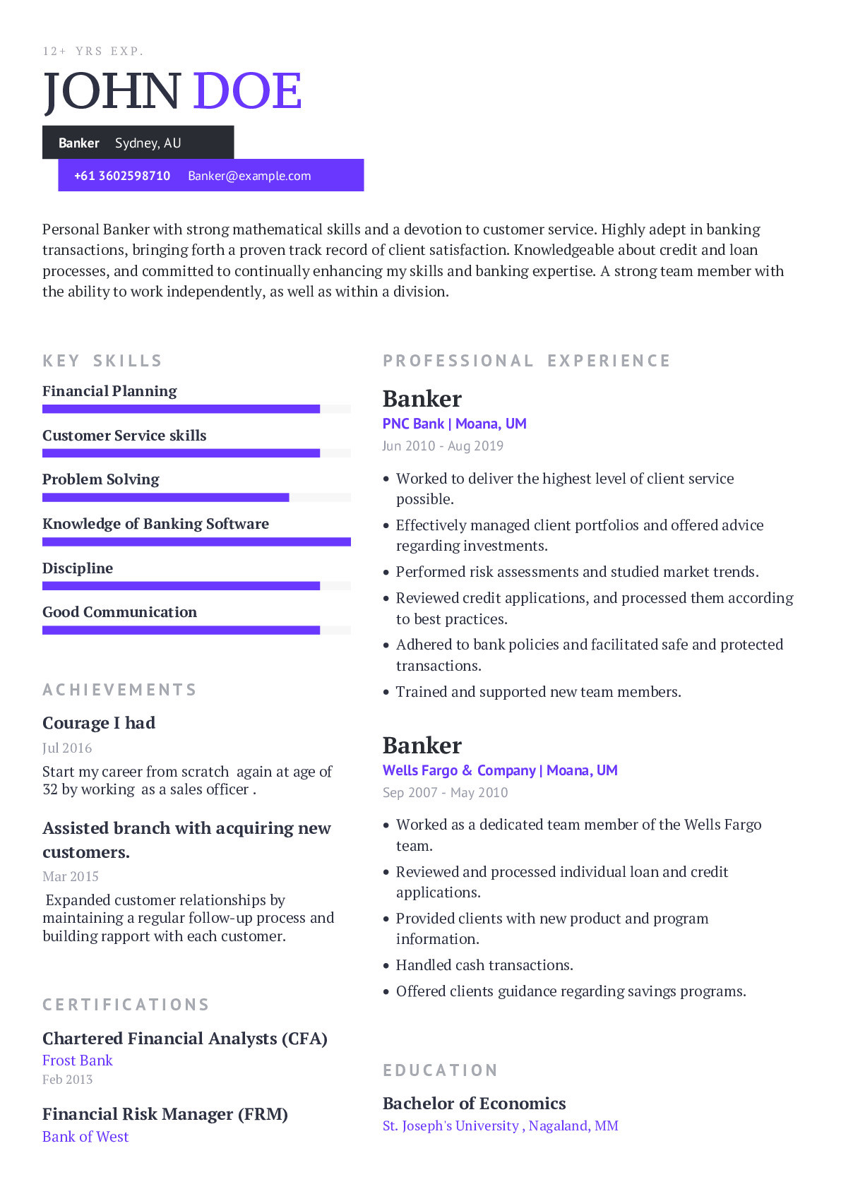 Wells Fargo Personal Banker Resume Sample Banker Resume Example with Content Sample Craftmycv