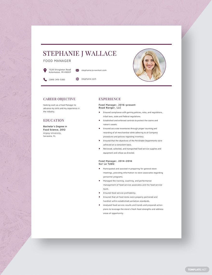 Wendy S Shift Manager Resume Sample Free Free Food Manager Resume Template – Word, Apple Pages …