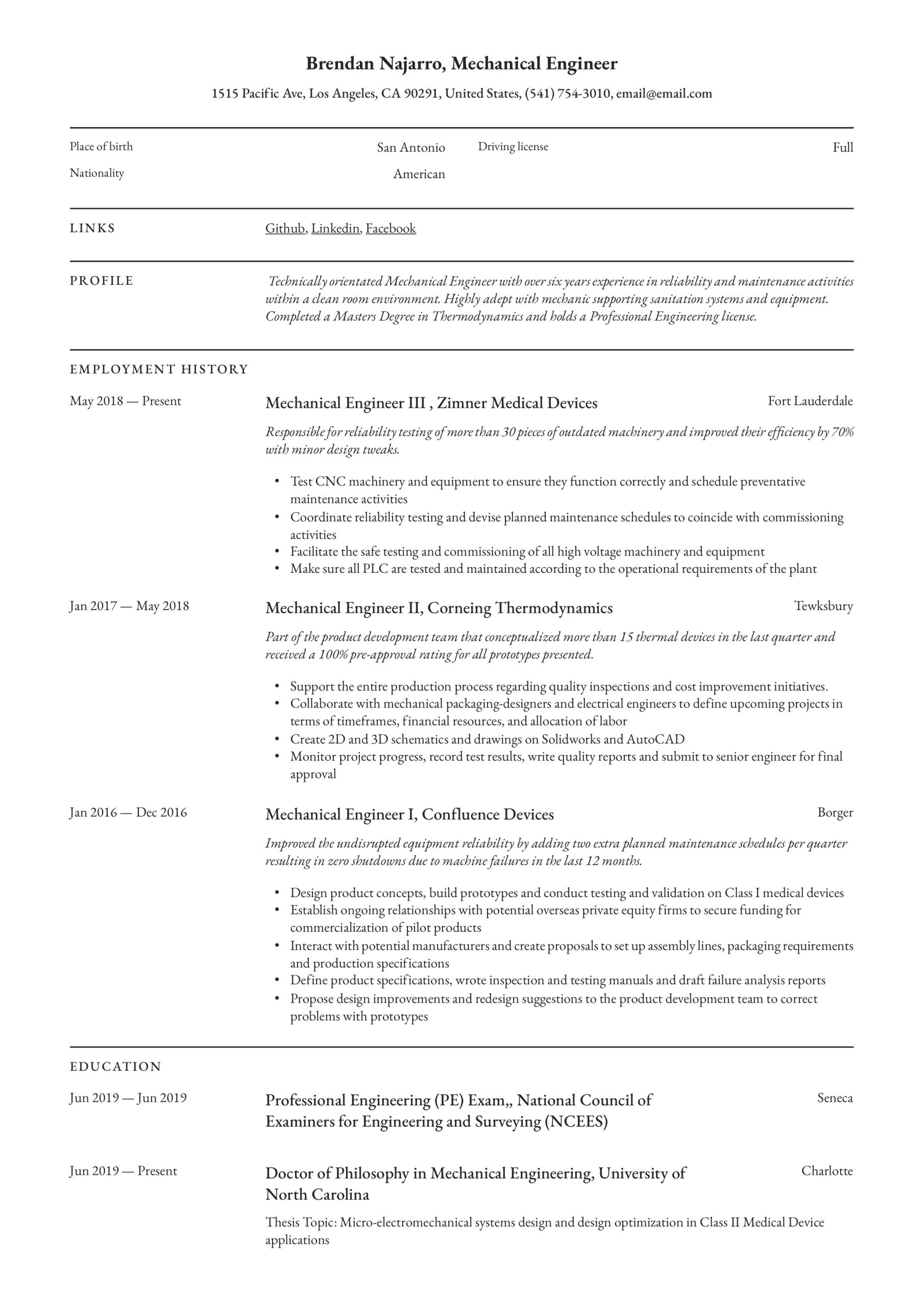 Wentry Level Resume Samples In Semiconductor Industry In Usa Mechanical Engineer Resume & Writing Guide  12 Templates Pdf