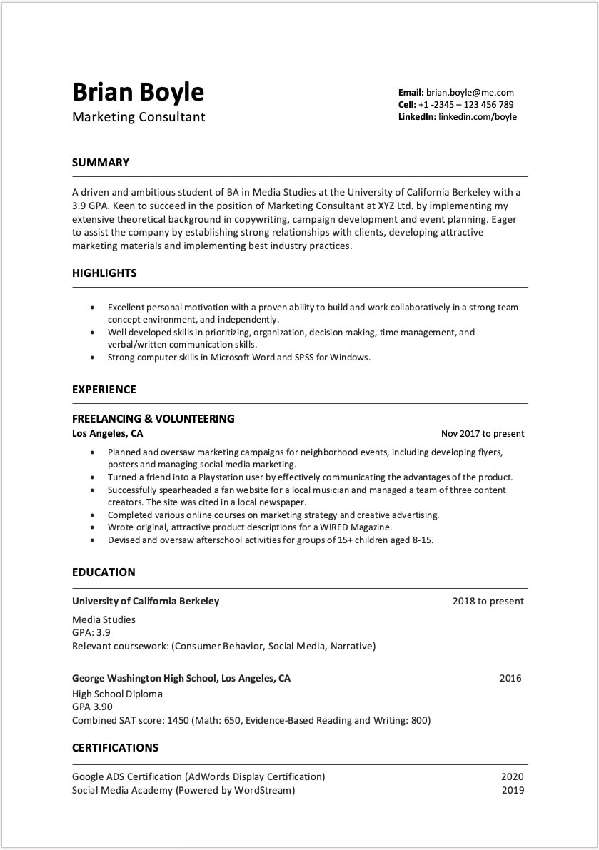 Basic Resume Sample for No Experience How to Write A Resume with No Work Experience – Resumeway