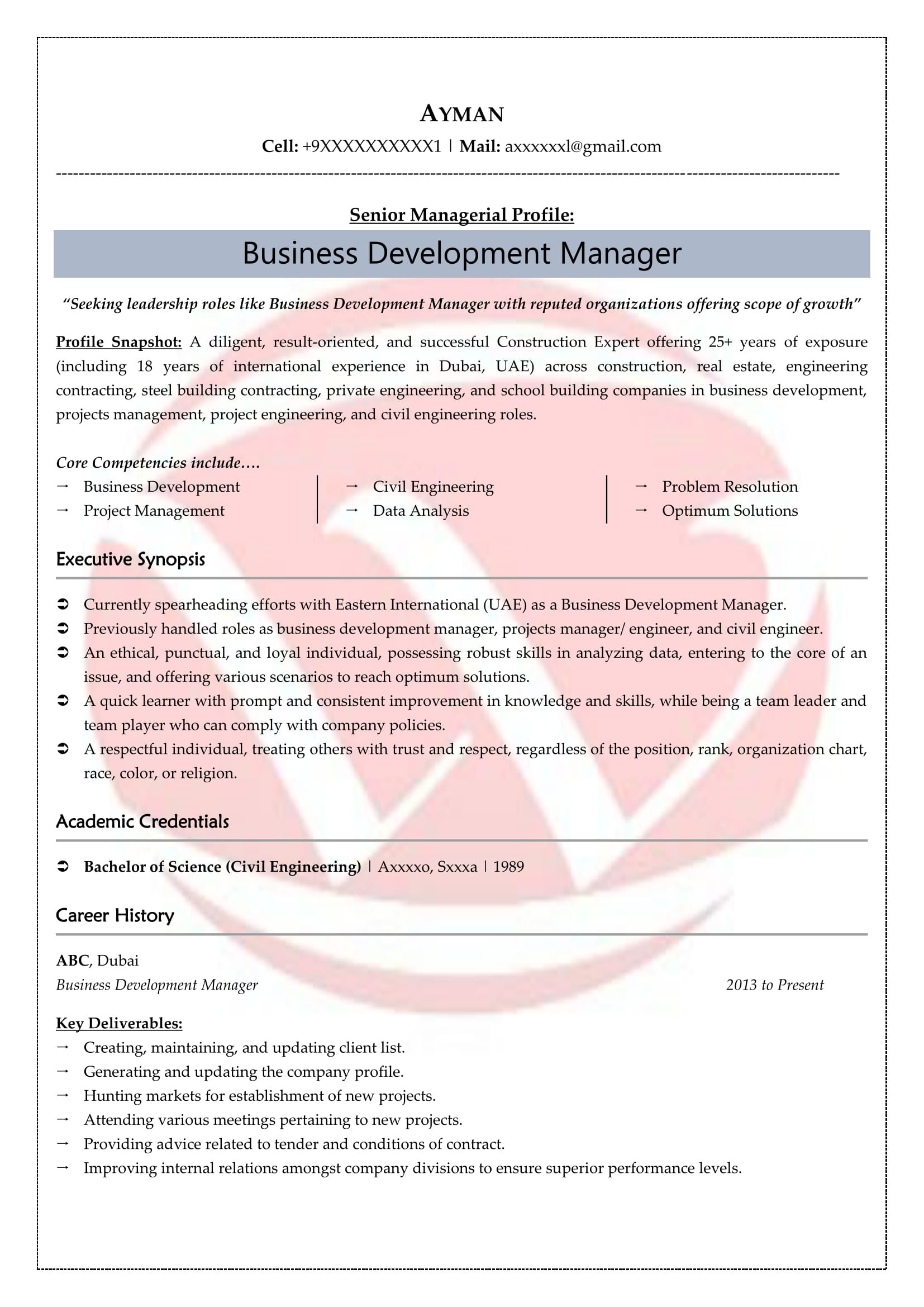 Business Development Executive Sample Resume India Business Development Sample Resumes, Download Resume format Templates!