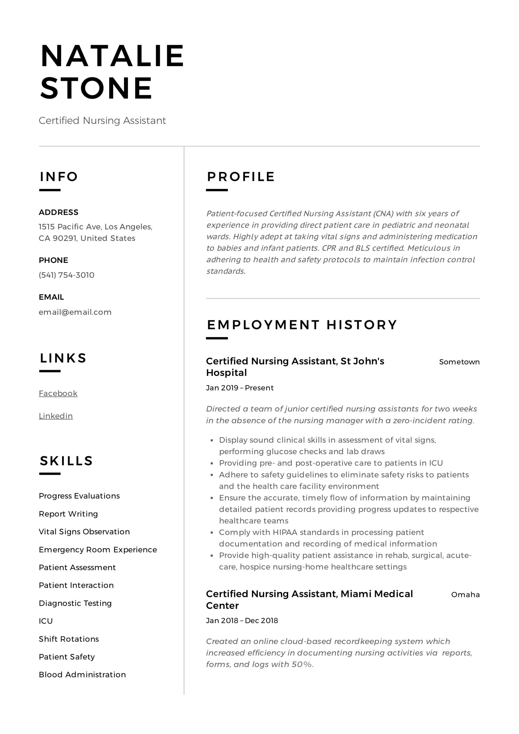 Cna Resume Sample for New Graduate Cna Certified Nursing assistant Resume & Writing Guide 12 Templates …