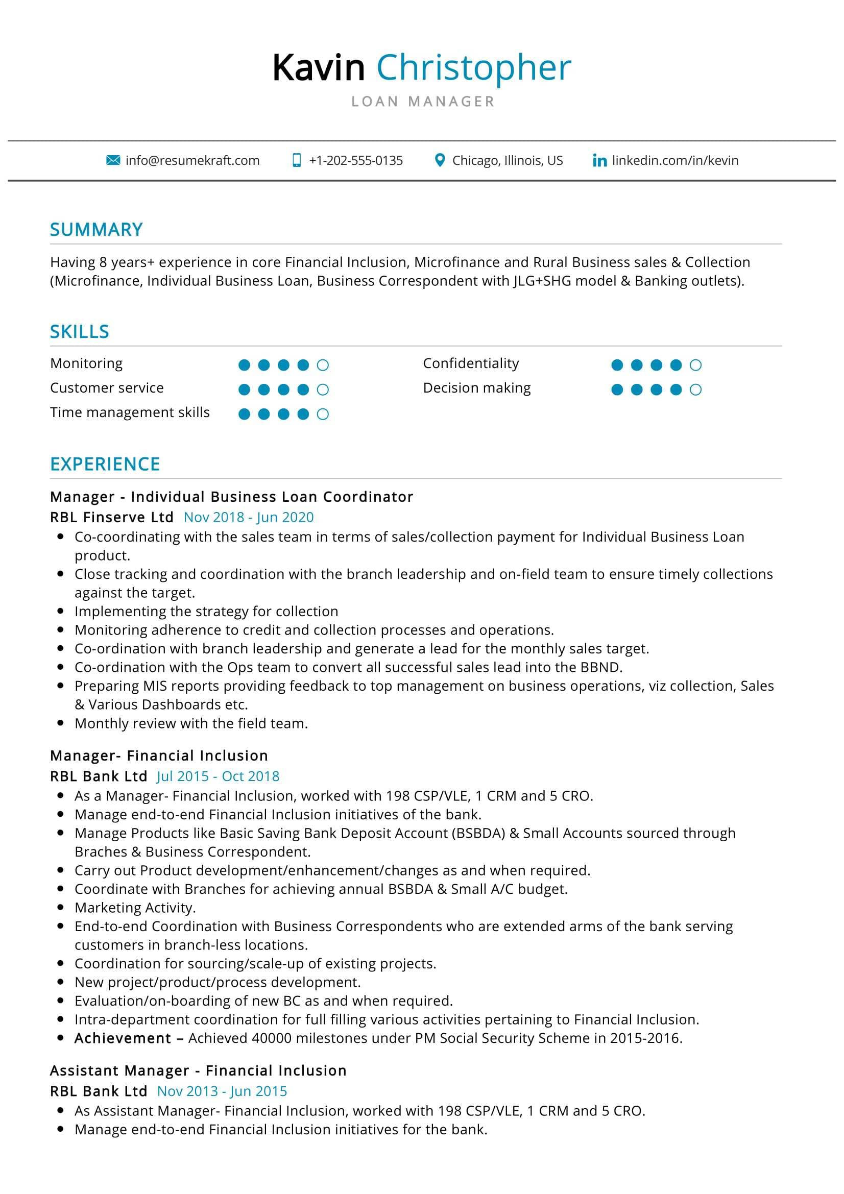 Credit and Collections Manager Resume Sample Loan Manager Resume Sample 2022 Writing Tips – Resumekraft