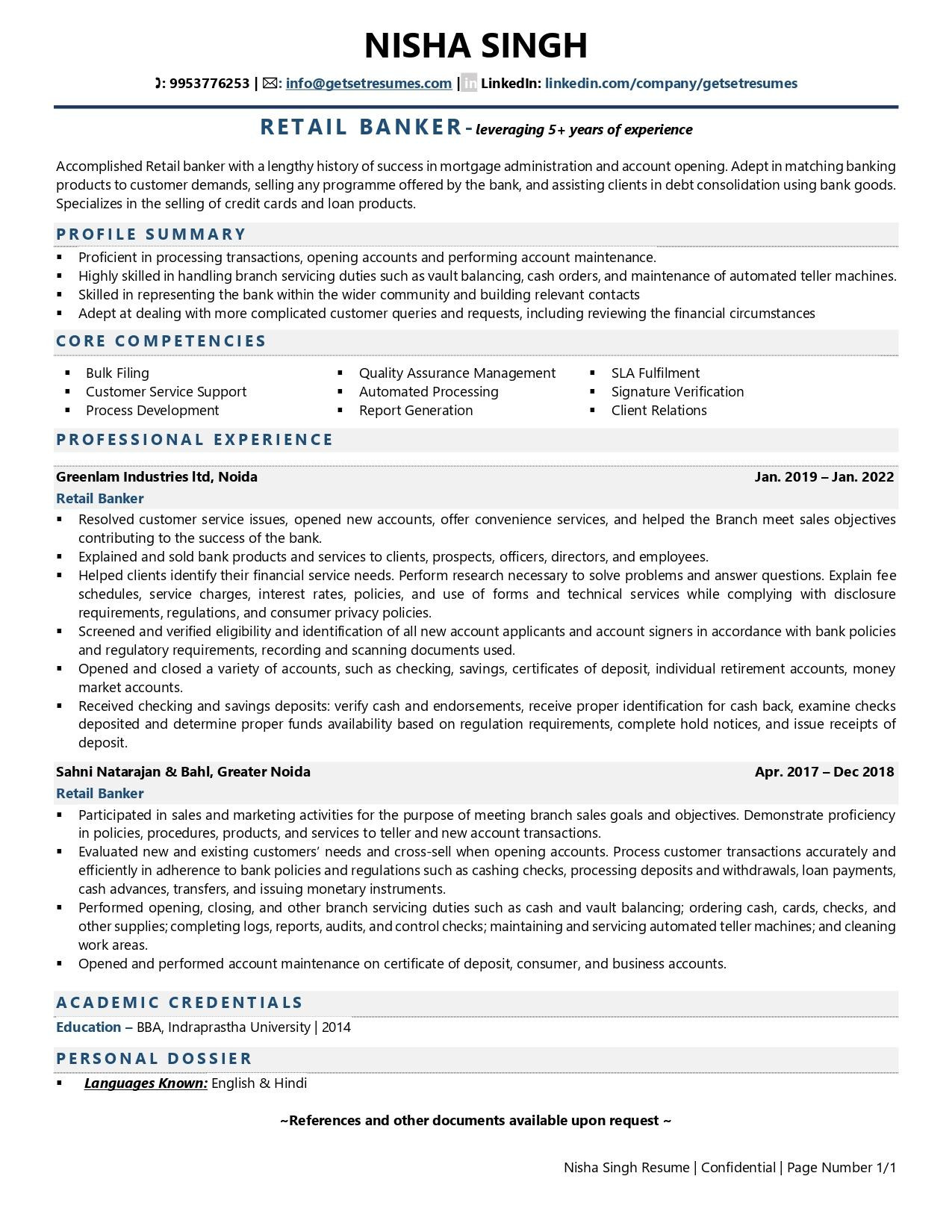 Credit Card Sales Executive Resume Samples Retail/ Consumer Banker Resume Examples & Template (with Job …