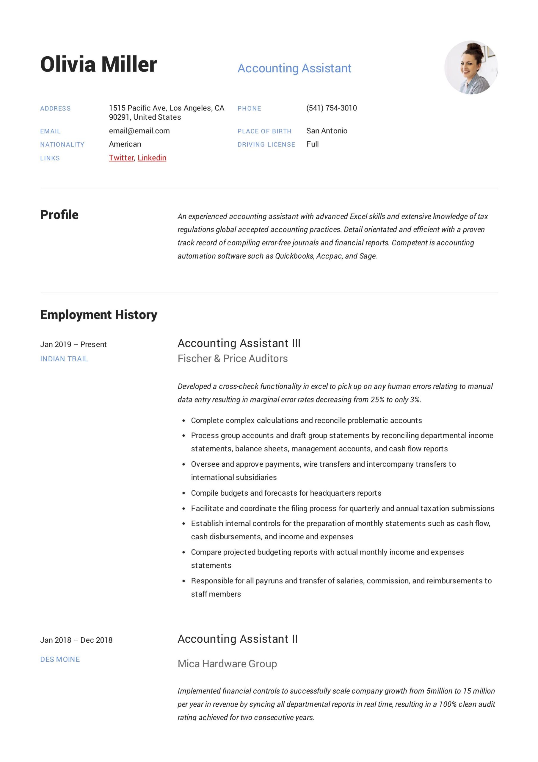 Entry Level Accounting assistant Resume Sample Accounting assistant Resume Example Resume Examples, Resume …
