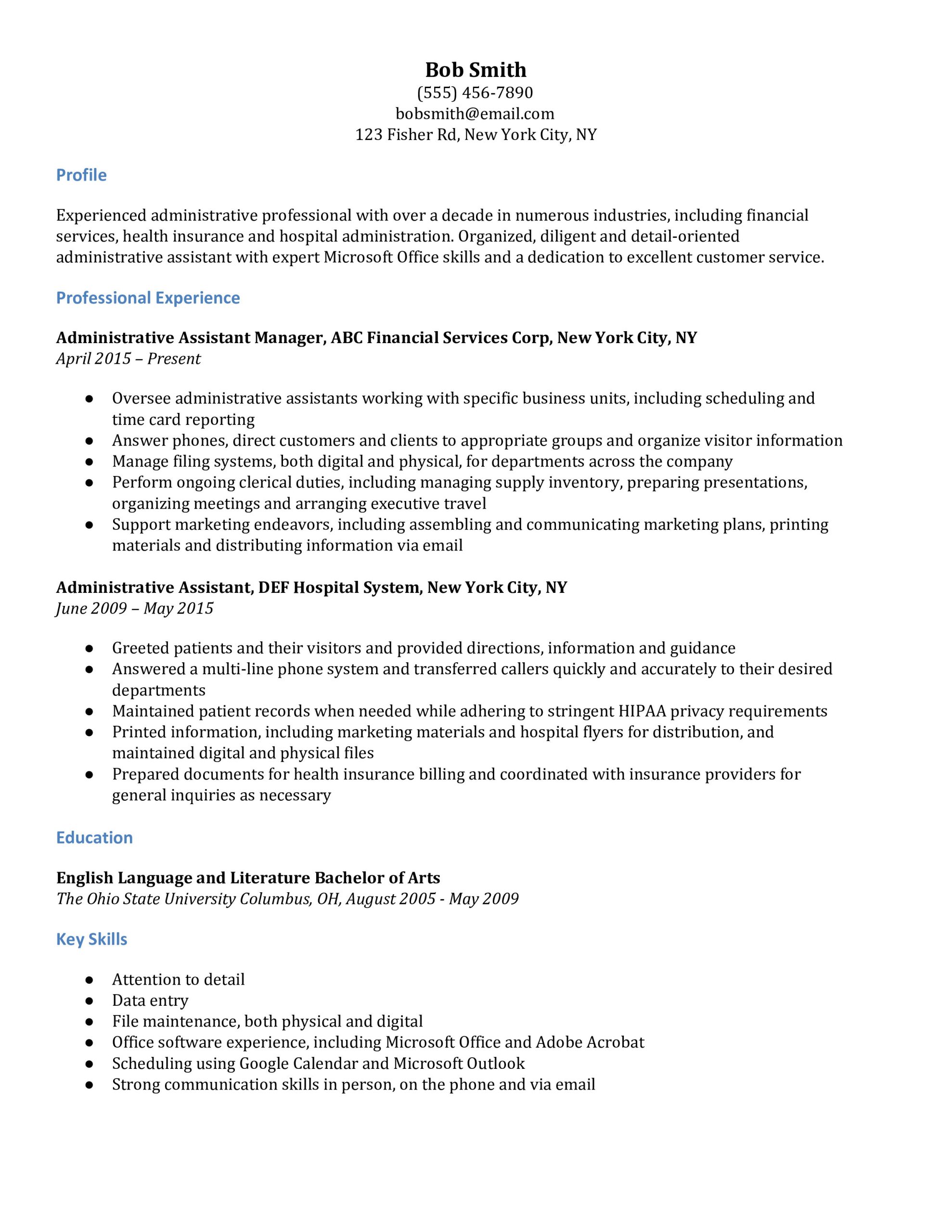Entry Level Admin assistant Resume Sample Administrative assistant Resume Examples Resumebuilder.com
