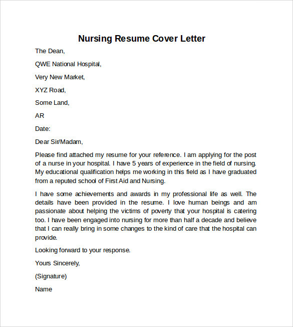 Free Sample Cover Letter for Resume Nursing Free 9 Nursing Cover Letter Examples In Pdf