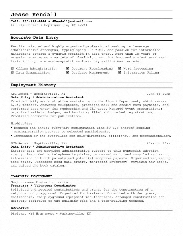 Free Sample Resume for Data Entry Clerk Sample Resume Data Entry Clerk Resume Sample