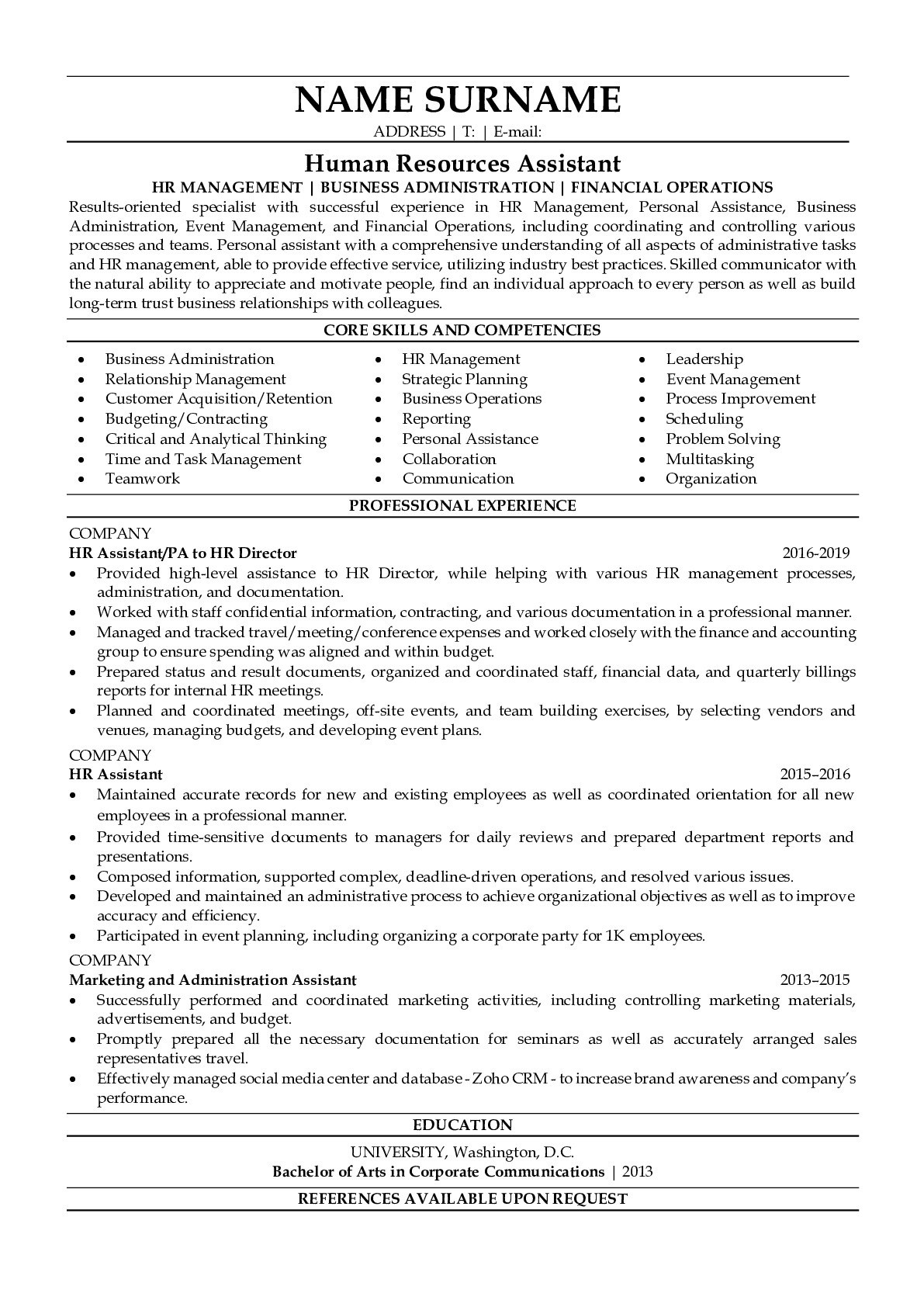 Free Sample Resume for Human Resources assistant Professional Human Resources assistant Resume Sample Resumegets.com
