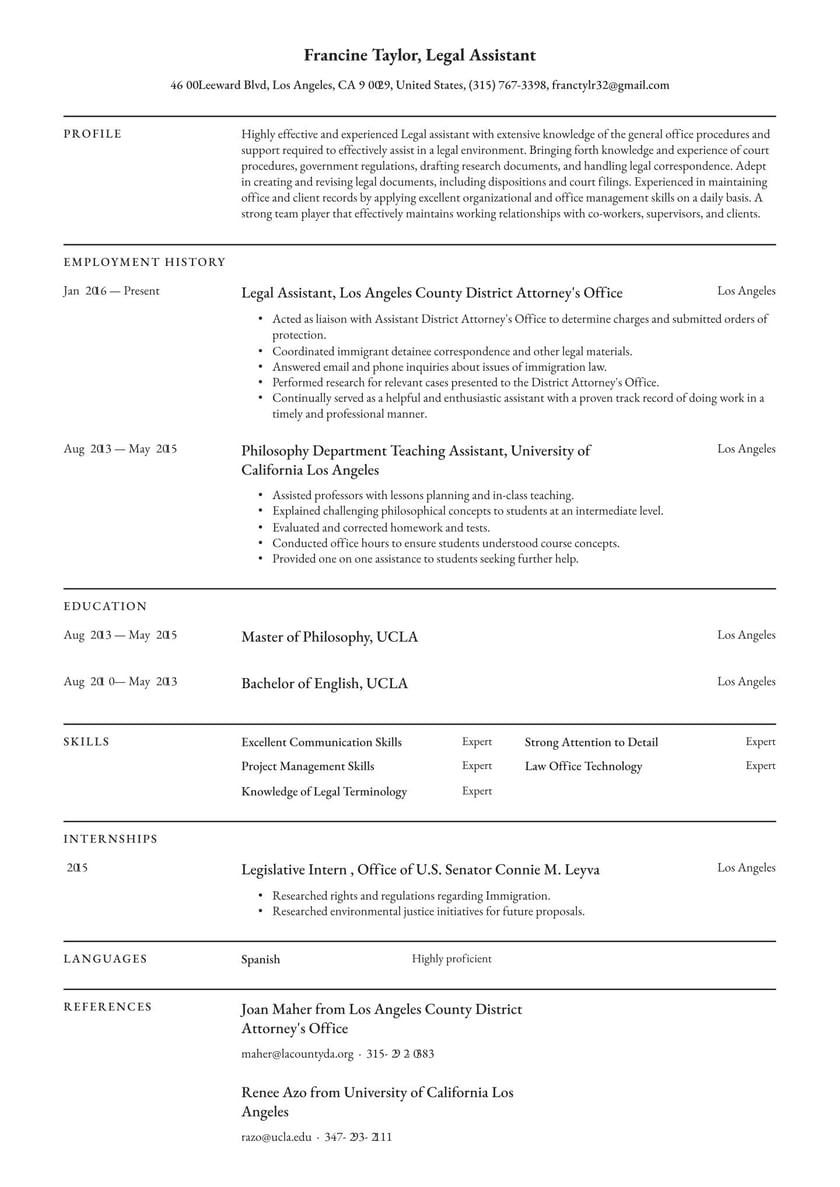 Free Sample Resume for Legal assistant Legal assistant Resume Examples & Writing Tips 2022 (free Guide)