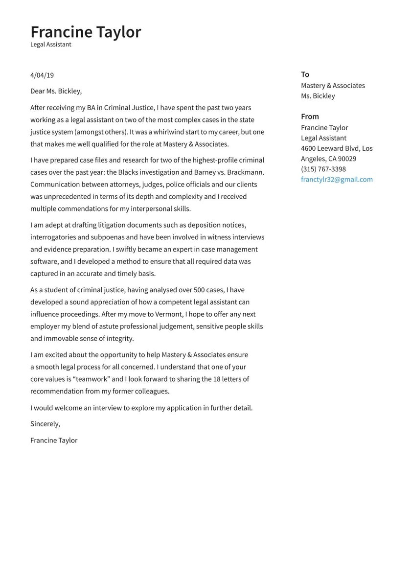 Legal assistant Resume Cover Letter Samples Legal assistant Cover Letter Examples & Expert Tips [free]