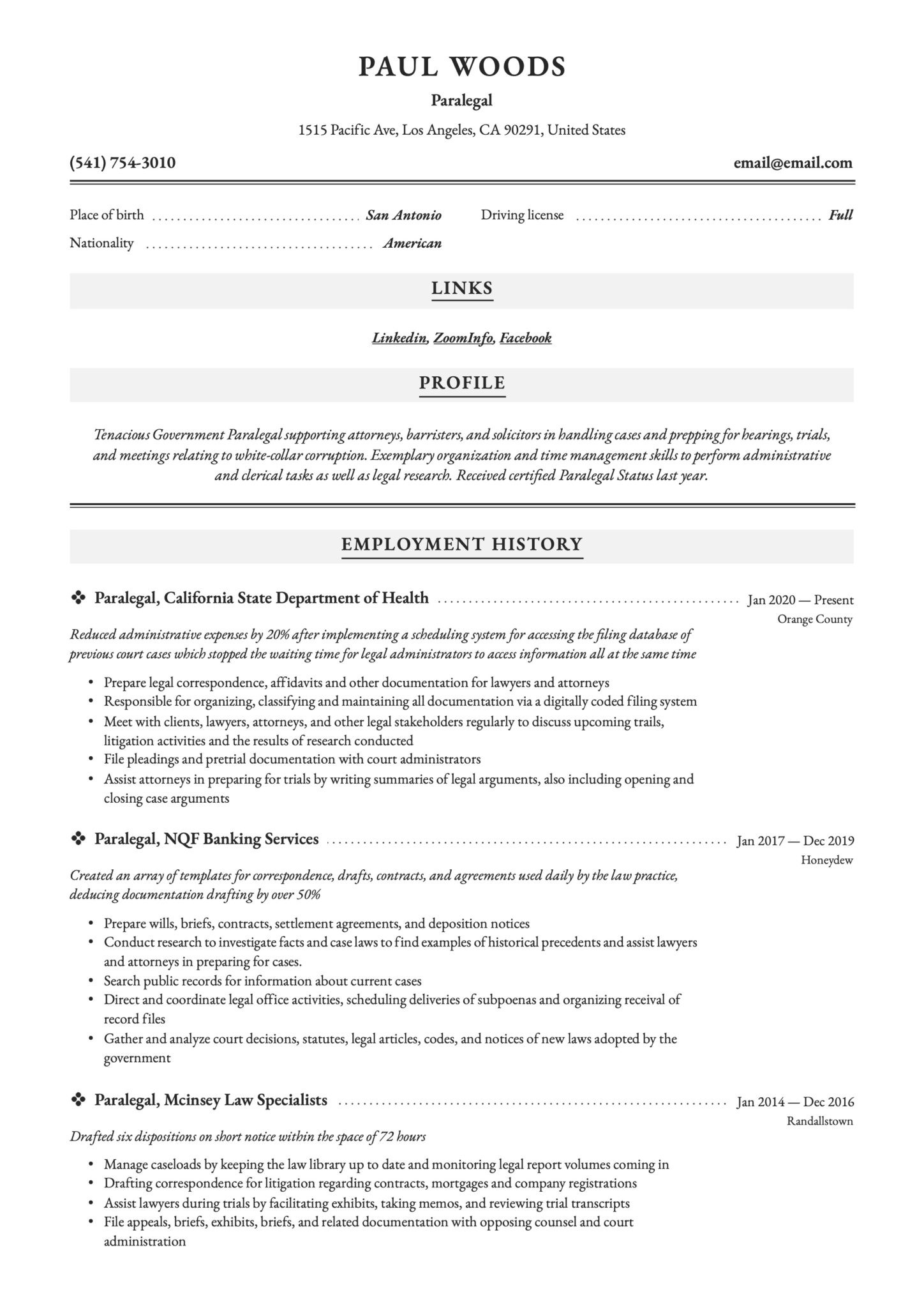 Legal assistants and Paralegal Resume Samples 19 Paralegal Resume Examples & Guide Pdf 2020 Free