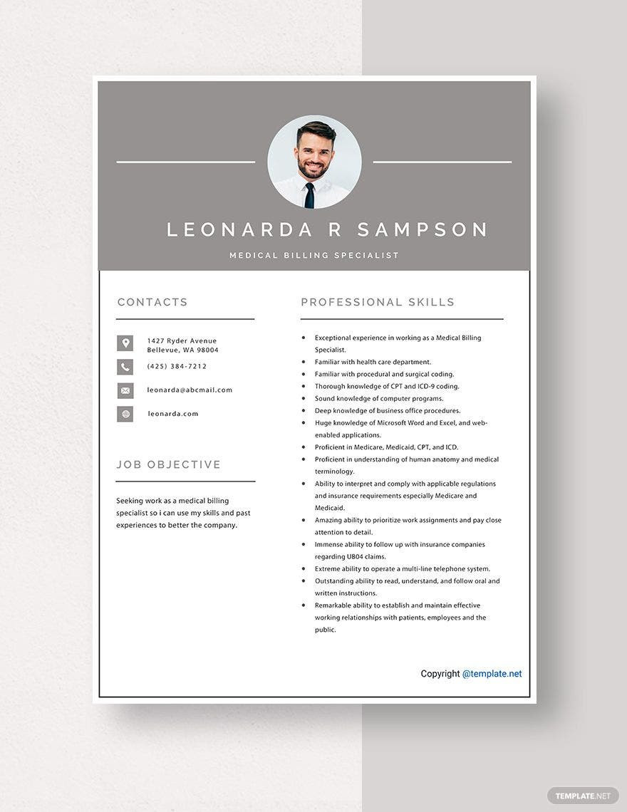 Medical Claims and Billing Specialist Sample Resume Medical Billing Specialist Resume Template – Word, Apple Pages …