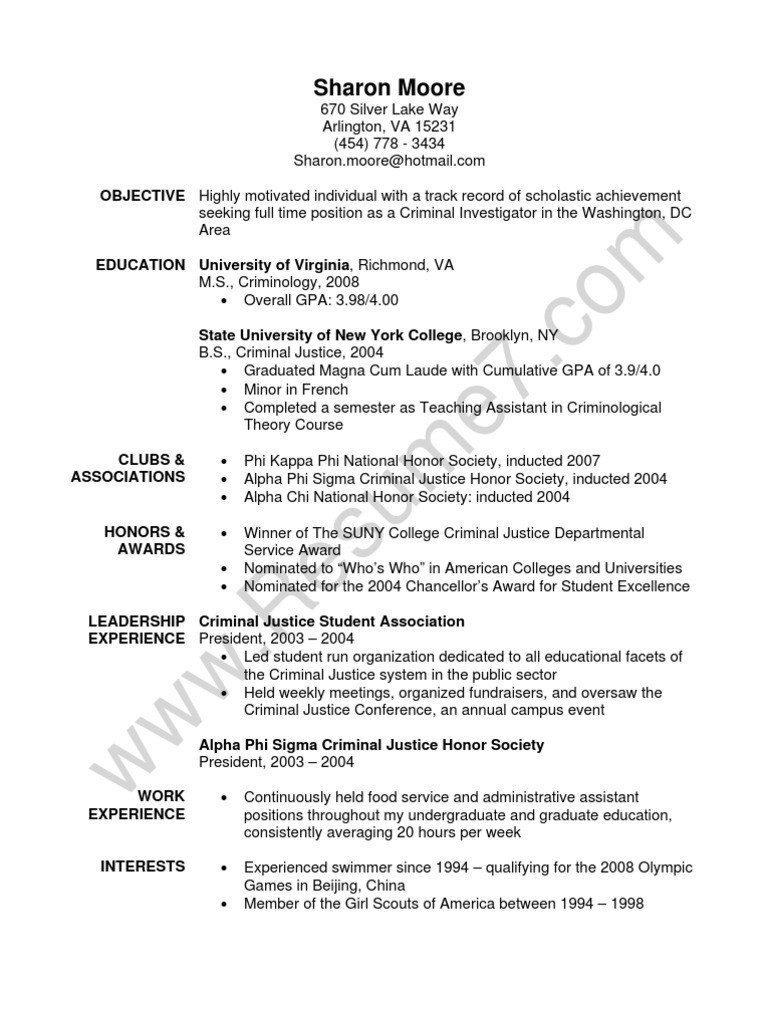 Newly Graduate In Criminal Justice Resume Sample Criminial Justice Resume Sample Pdf
