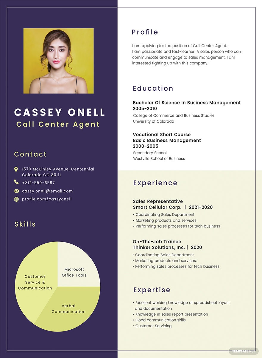No Experience Customer Service Resume Sample No Experience Call Center Resume Template – Indesign, Word …