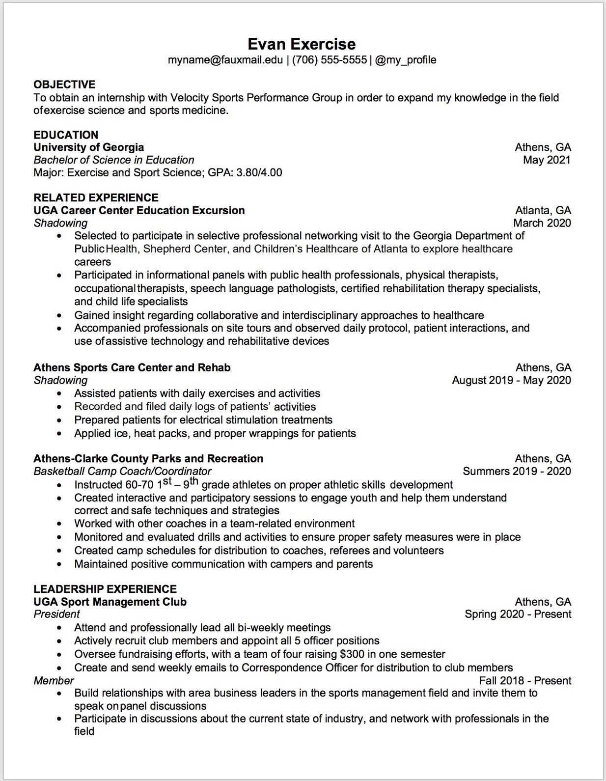 Parks and Recreation Director Resume Sample Uga Career Center
