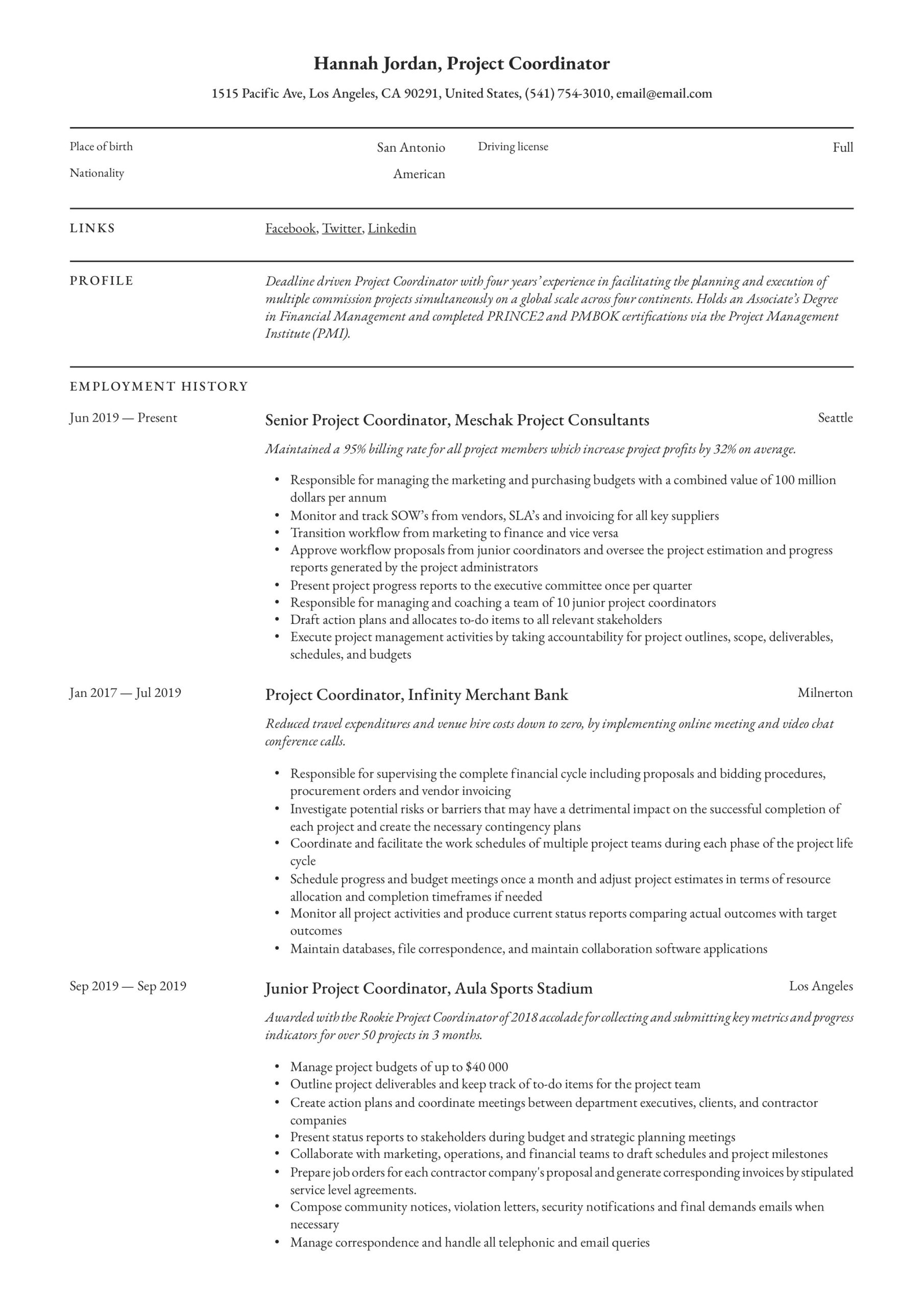 Project Coordinator Job Description Resume Sample Project Coordinator Resumes & Guide  22 Examples 2022