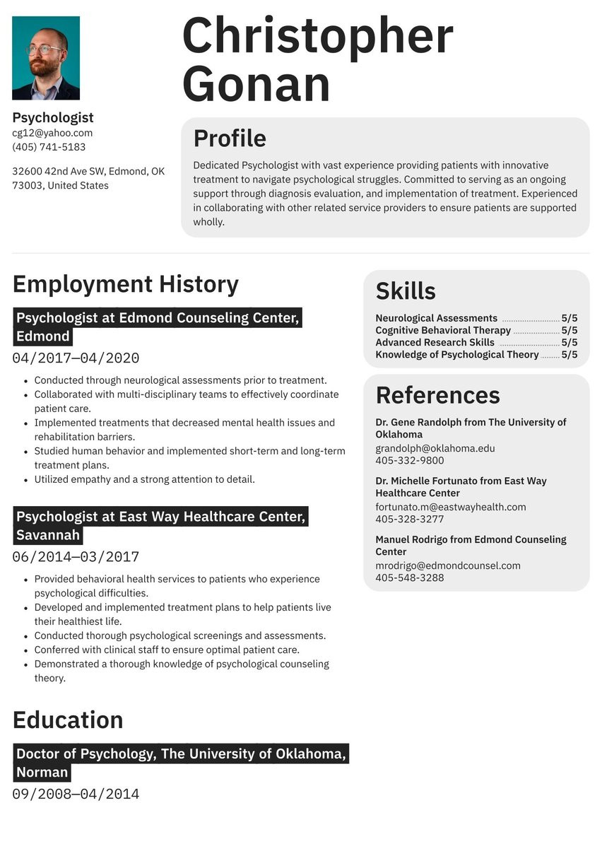 Resume Introduction Samples for Psychology Job Paychologist Resume Example & Writing Guide Â· Resume.io