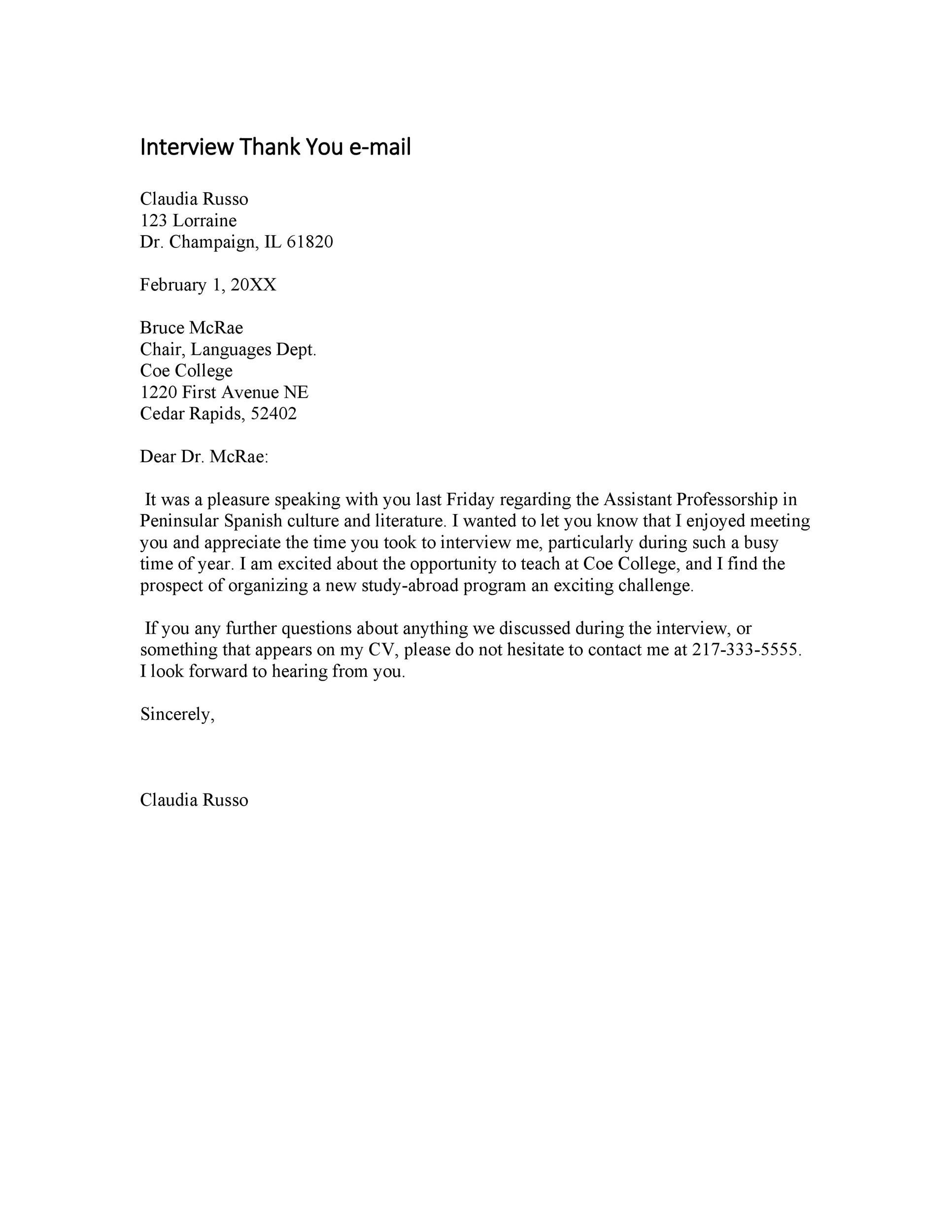 Resume It Was A Pleasure Speaking with You Sample Letter 40 Thank You Email after Interview Templates á Templatelab